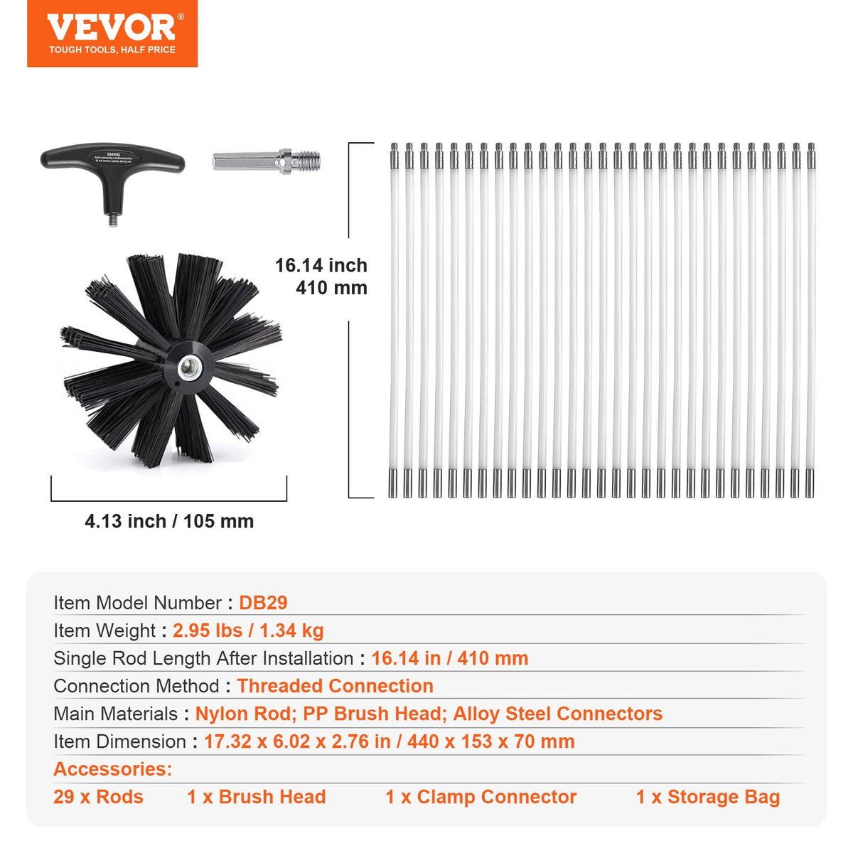 Dryer Vent Cleaner Kit 12.2M, 29-Piece Duct Brush, Nylon Lint Remover Tools