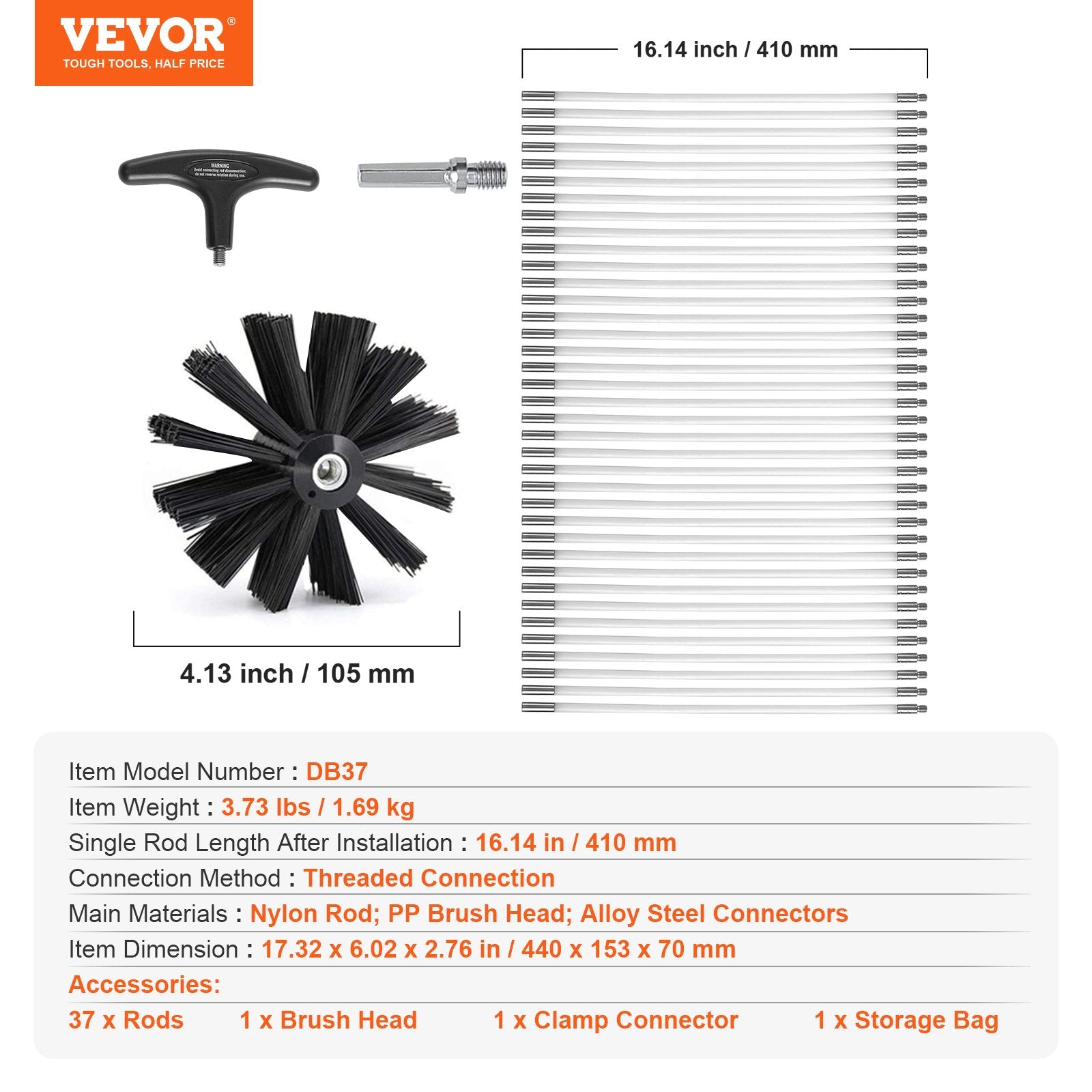 Dryer Vent Cleaner Kit 15.24M, 37-Piece Duct Brush, Nylon Lint Remover Tools