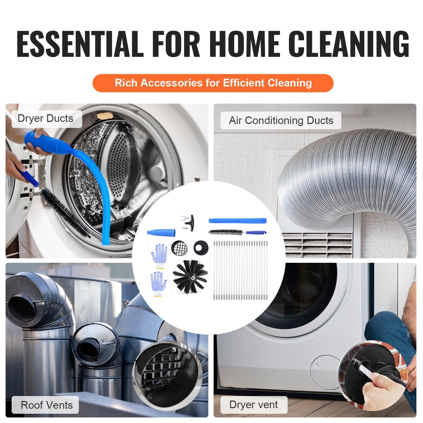 Dryer Vent Cleaner Kit 22-Piece Duct Lint Brush Set with Accessories 914.4cm