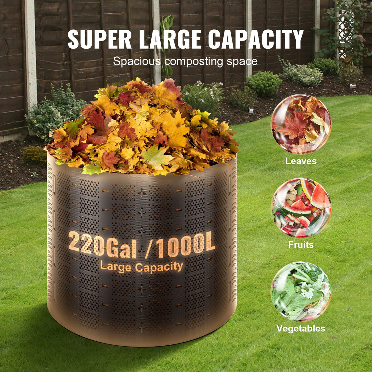 Compost Bin 1000L, Outdoor Expandable Composter, Large Capacity Easy Setup