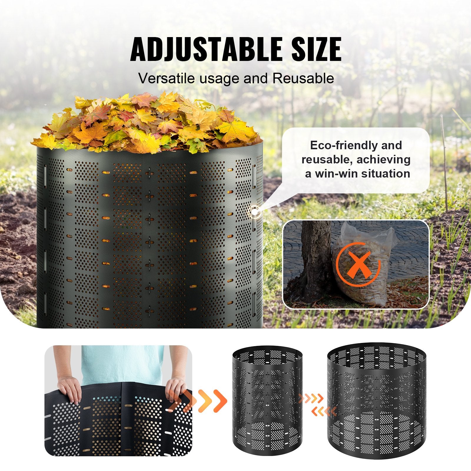 Compost Bin 1000L, Outdoor Expandable Composter, Large Capacity Easy Setup
