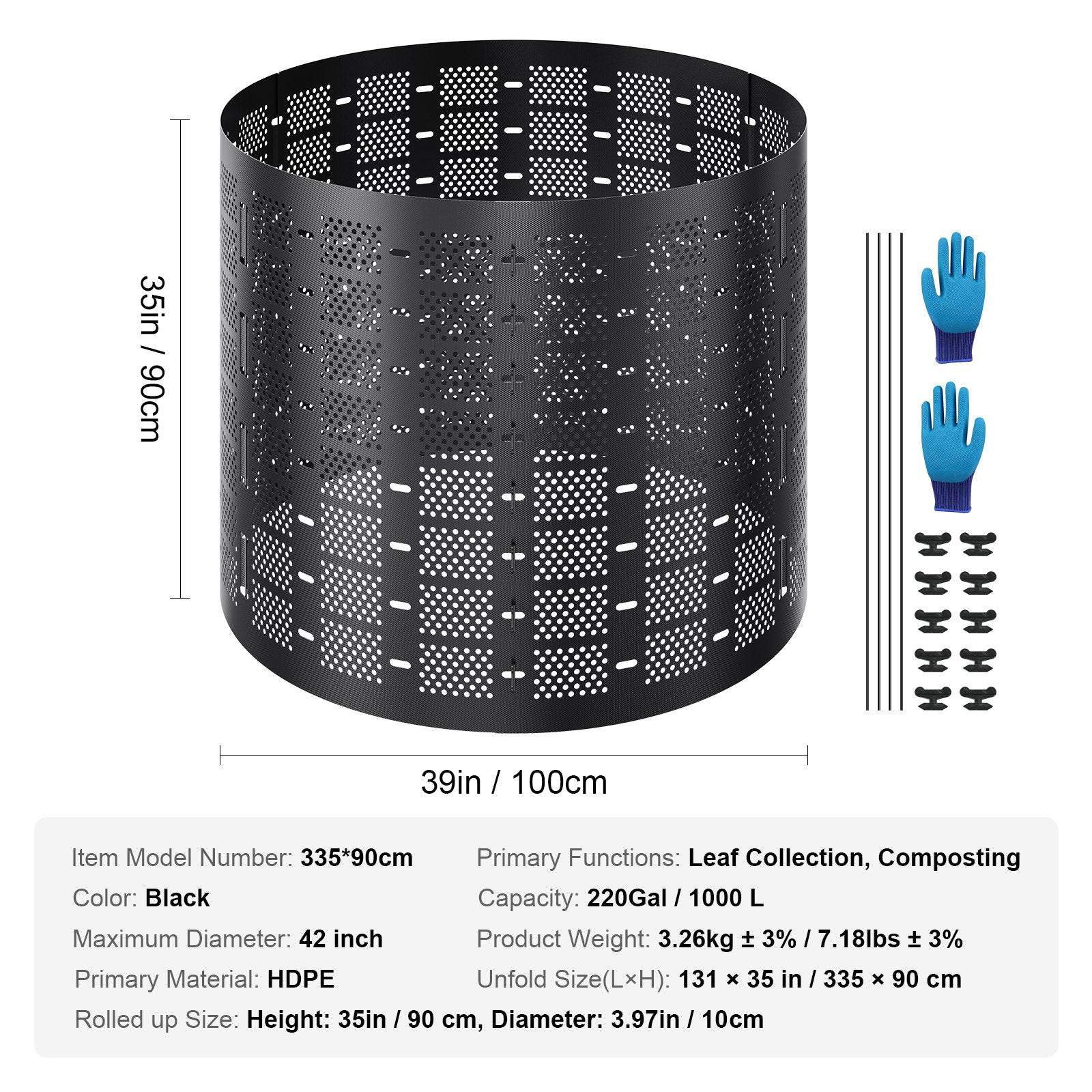Compost Bin 1000L, Outdoor Expandable Composter, Large Capacity Easy Setup