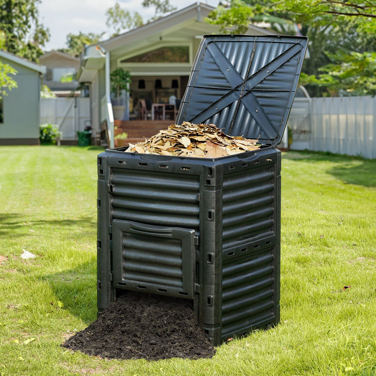 Garden Compost Bin 300L, BPA-Free Outdoor Composter with Top Lid & Bottom Door