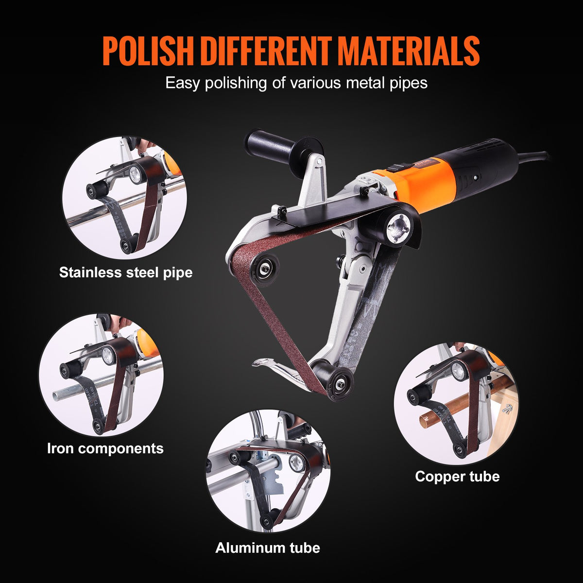 1300W Pipe Tube Polisher Sander with 6 Speeds 1100-3200 RPM Belt Grinder