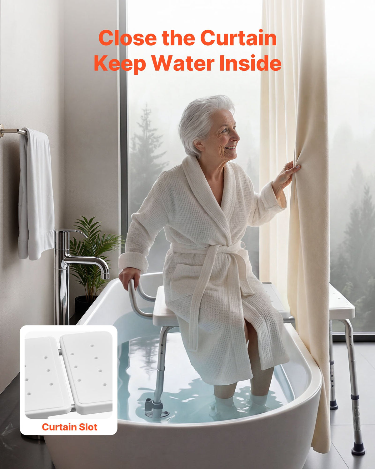 Tub Transfer Bench 180kg Shower Chair Adjustable Arm Backrest Bath Seat Elderly
