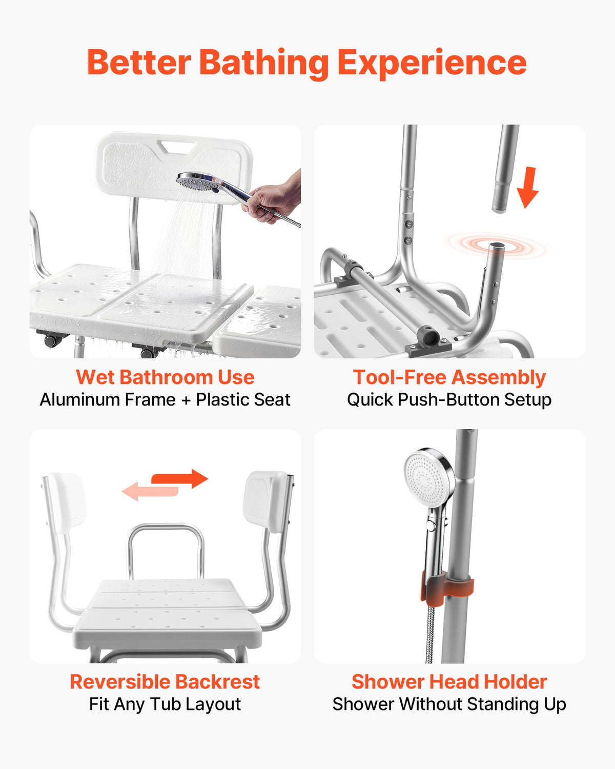 Tub Transfer Bench 180kg Shower Chair Adjustable Arm Backrest Bath Seat Elderly
