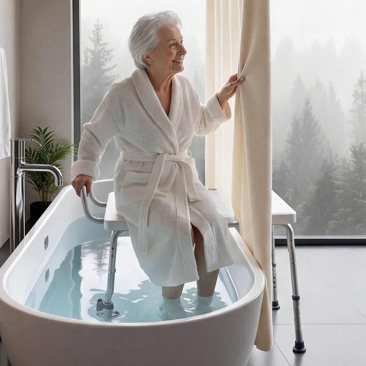 Tub Transfer Bench 180kg Shower Chair Adjustable Arm Backrest Bath Seat Elderly
