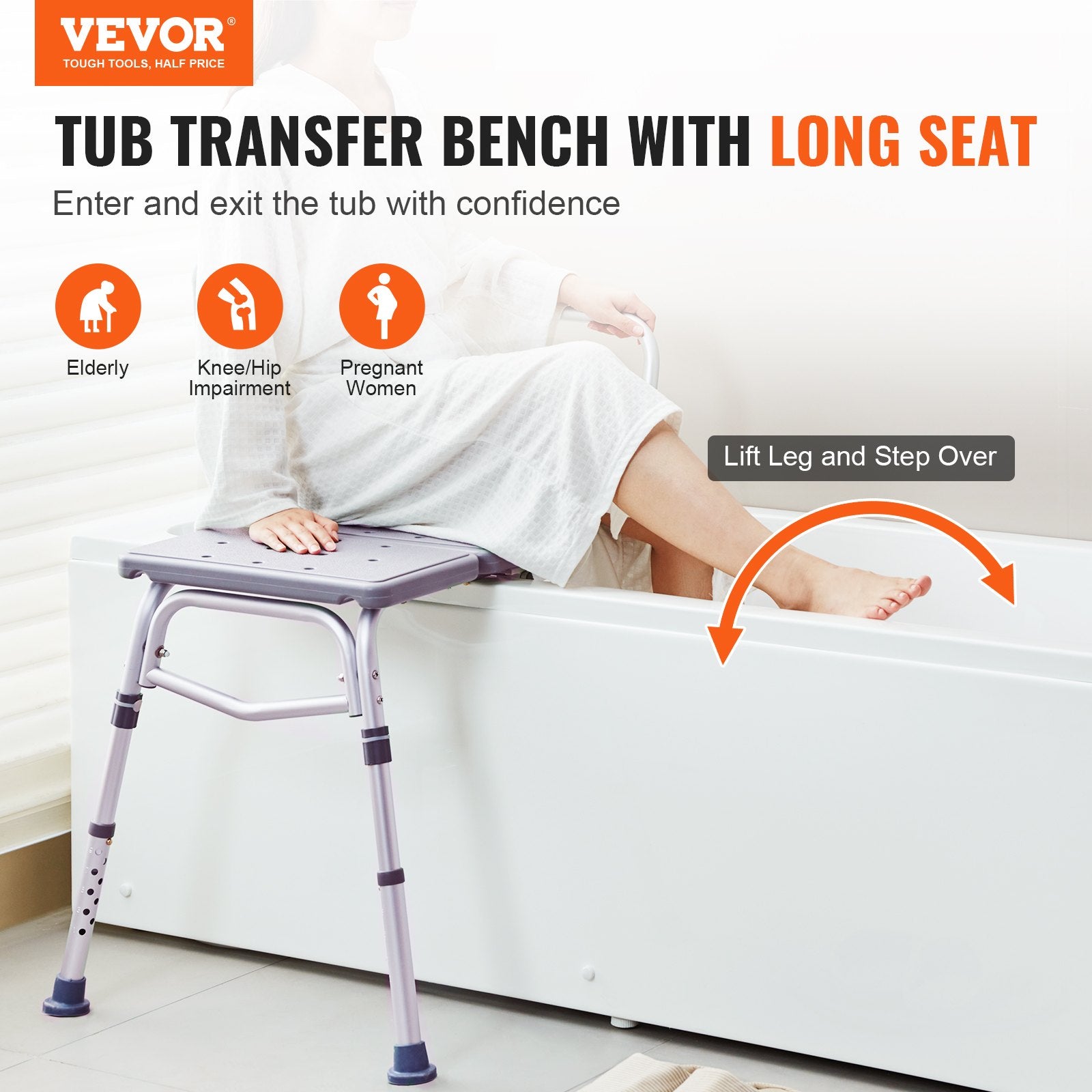 Tub Transfer Bench Adjustable Shower Seat with Armrest Non-Slip Bath Seat 400lbs