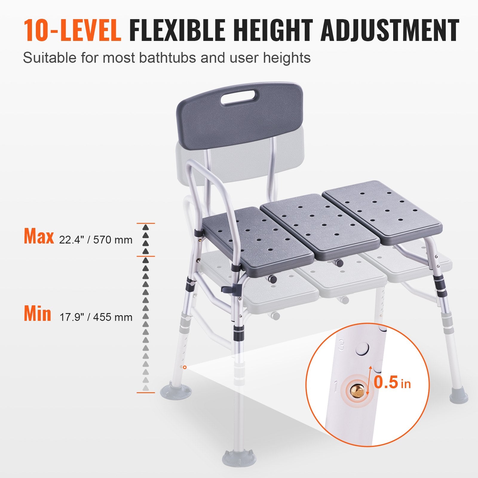 Tub Transfer Bench Adjustable Shower Seat with Armrest Non-Slip Bath Seat 400lbs