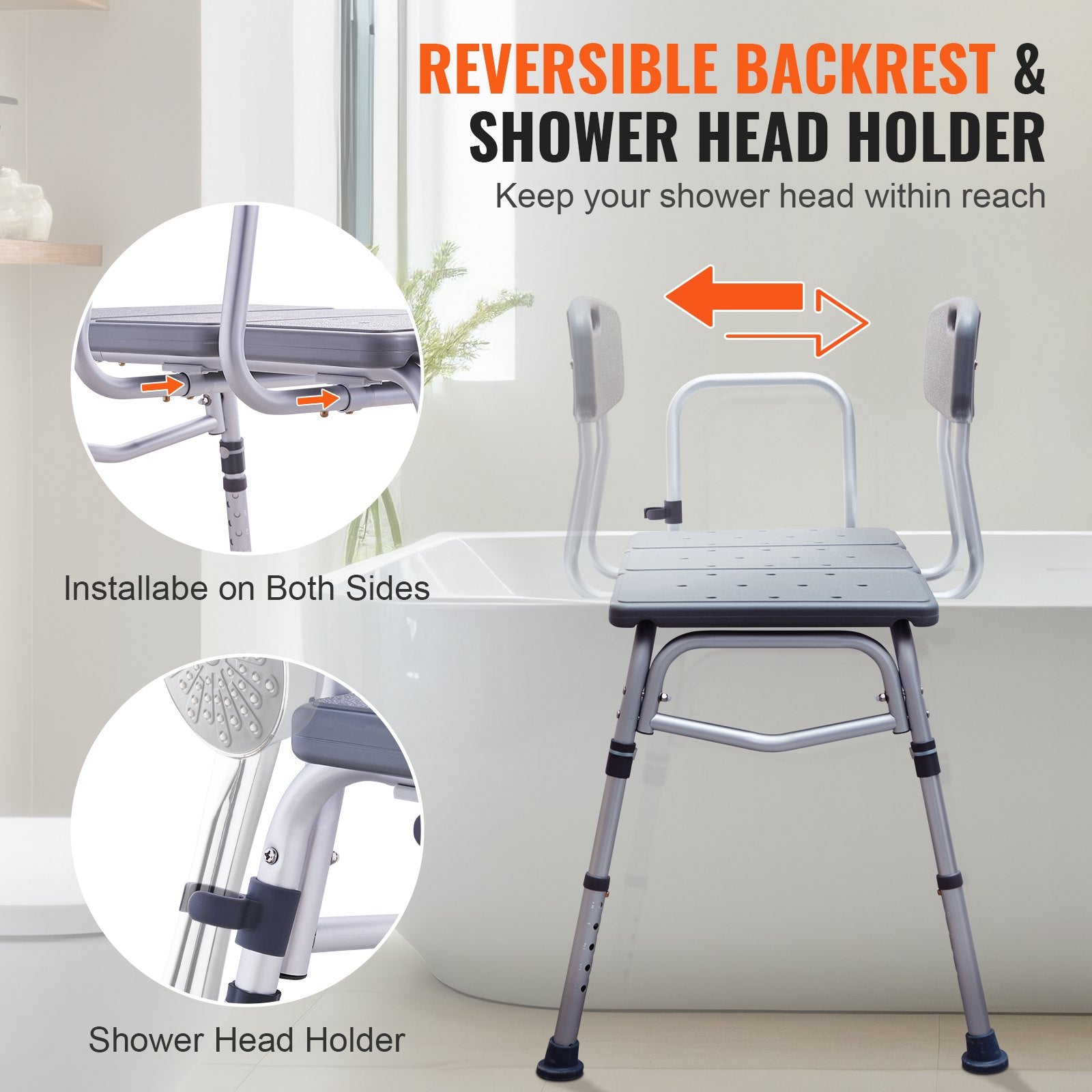 Tub Transfer Bench Adjustable Shower Seat with Armrest Non-Slip Bath Seat 400lbs