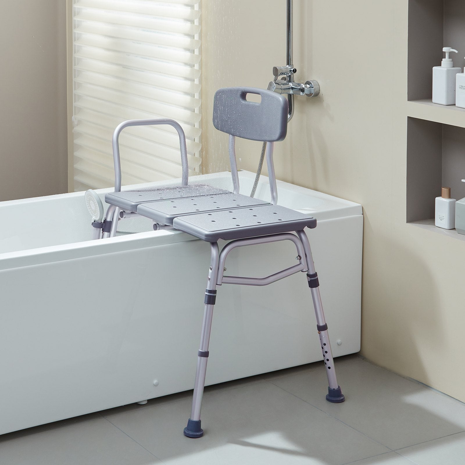 Tub Transfer Bench Adjustable Shower Seat with Armrest Non-Slip Bath Seat 400lbs