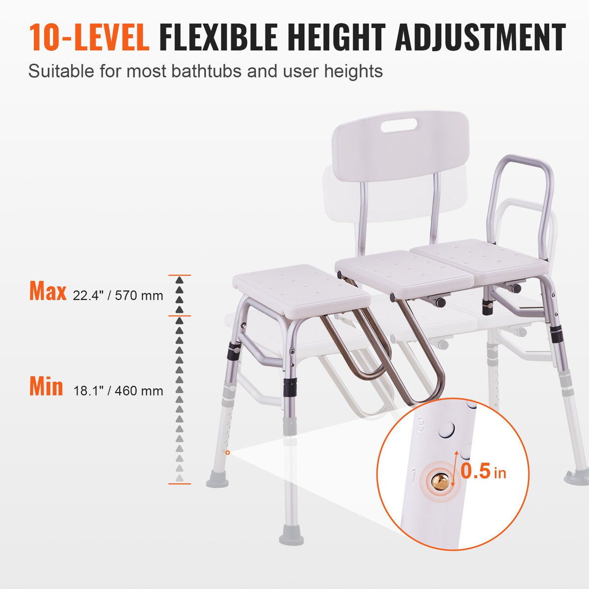Tub Transfer Bench Adjustable with U-Shaped Guard Reversible Backrest 400LBS