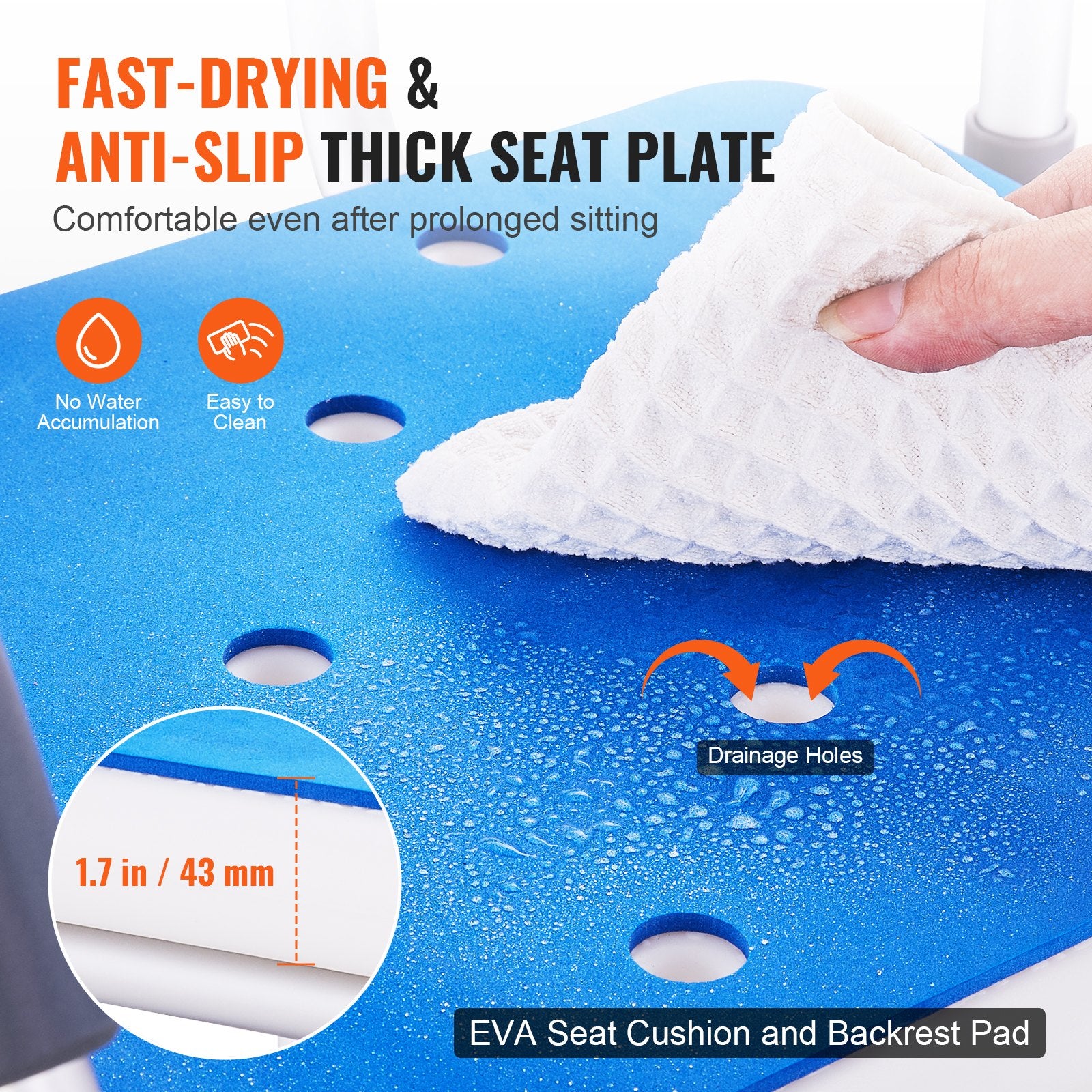 360° Swivel Shower Chair Adjustable Seat with Armrests Backrest