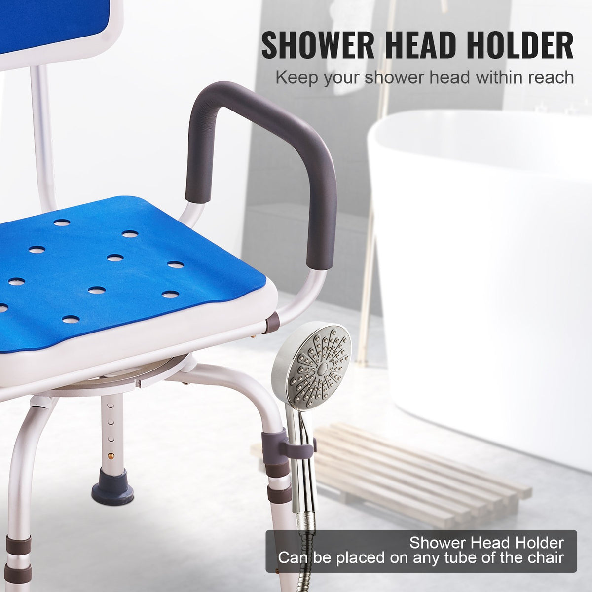 360° Swivel Shower Chair Adjustable Seat with Armrests Backrest