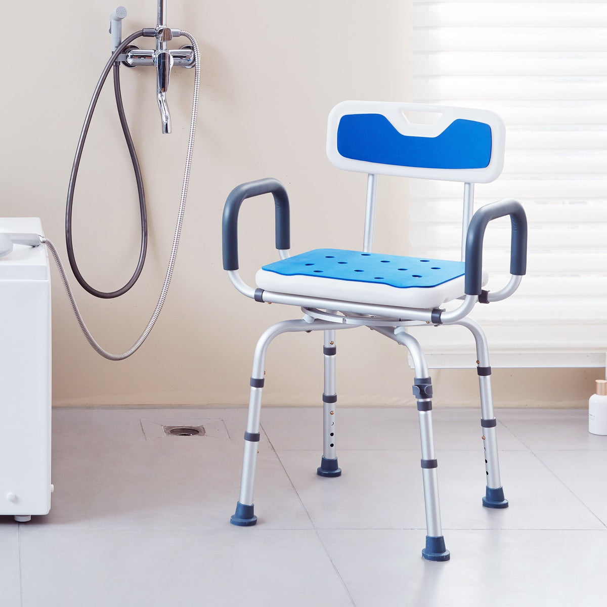 360° Swivel Shower Chair Adjustable Seat with Armrests Backrest