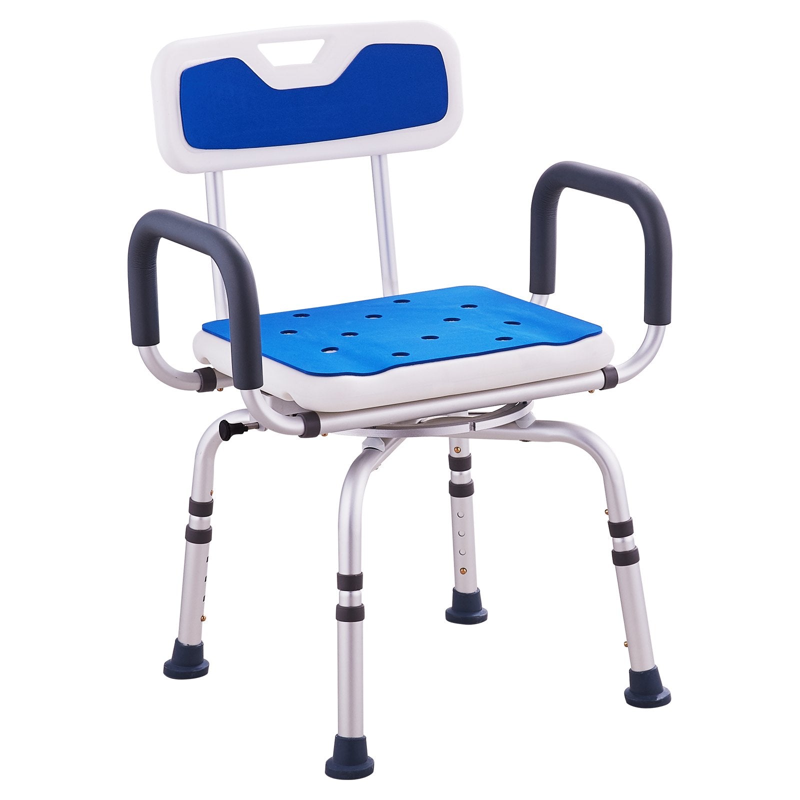 360° Swivel Shower Chair Adjustable Seat with Armrests Backrest