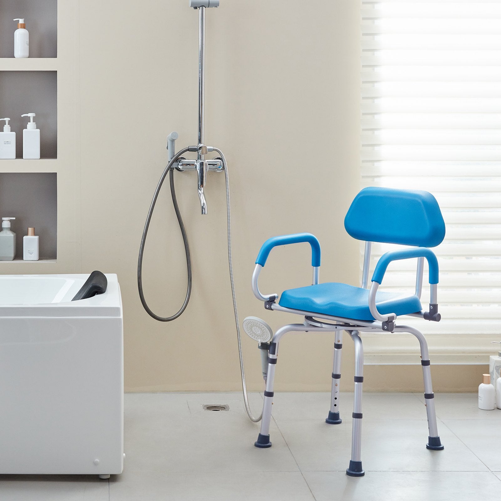 Swivel Shower Chair 360° Adjustable Seat with Pivot Arms Padded Non-Slip 300lbs