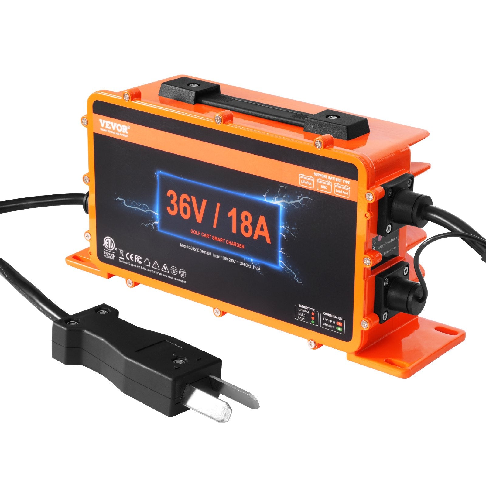 18A Smart Golf Cart Battery Charger IP67 for Lead-Acid & LiFePO4 Club Car EZGO