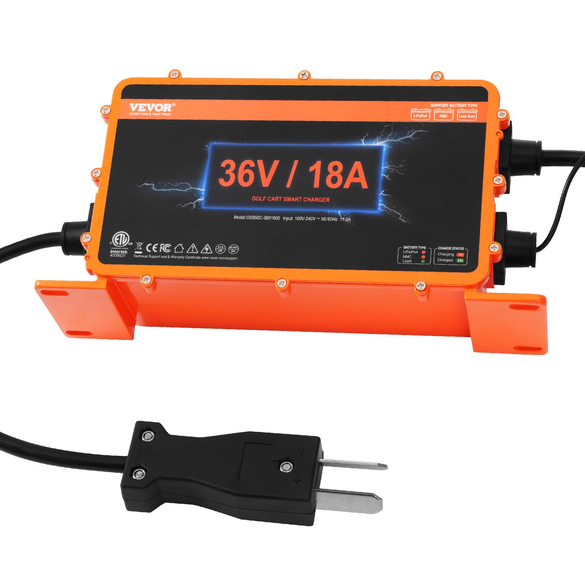 18A Smart Golf Cart Battery Charger IP67 for Lead-Acid & LiFePO4 Club Car EZGO