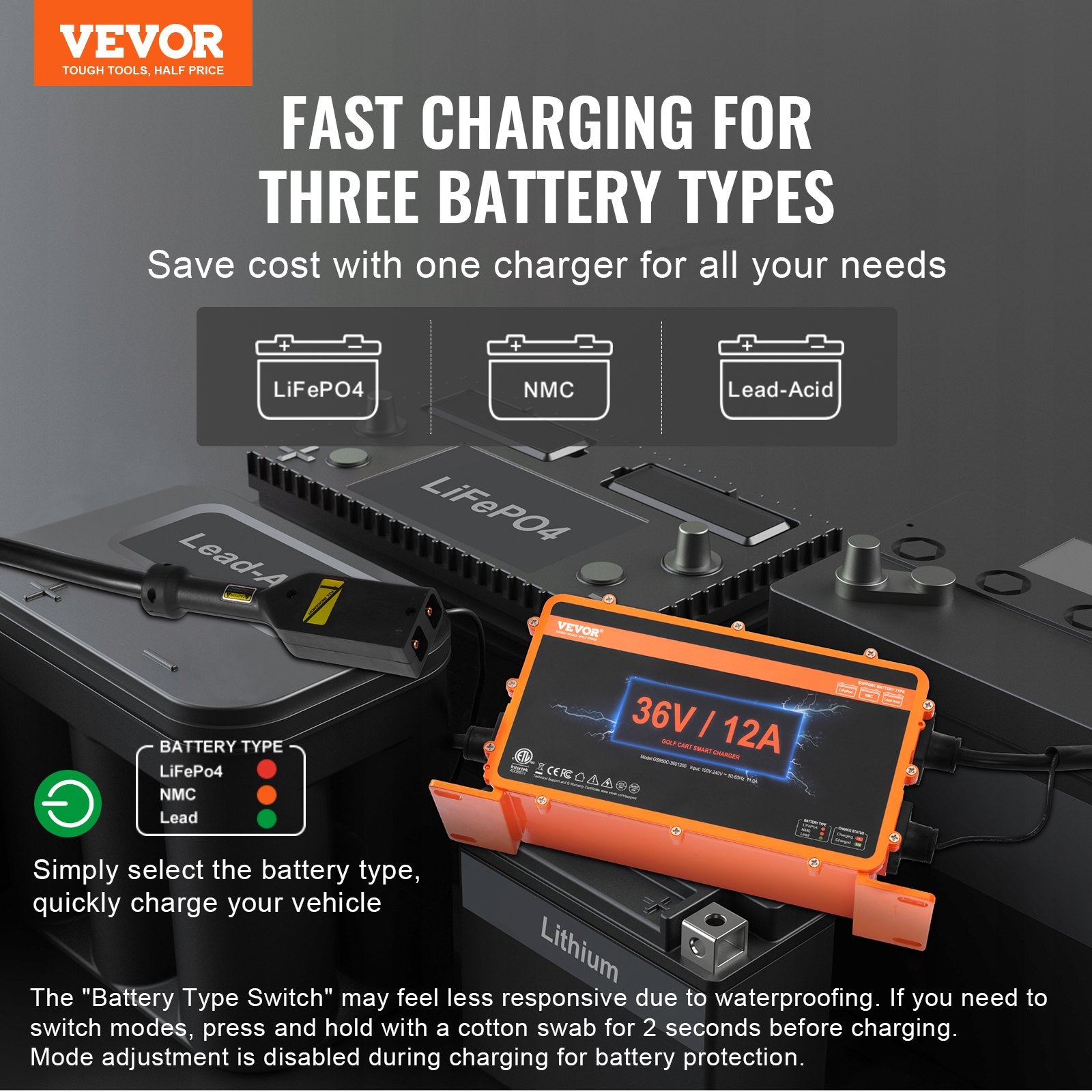 Golf Cart Battery Charger 12AMP Smart DStyle Plug for EZGO TXT LeadAcid LiFePO4