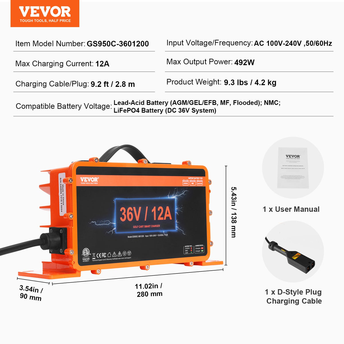 Golf Cart Battery Charger 12AMP Smart DStyle Plug for EZGO TXT LeadAcid LiFePO4
