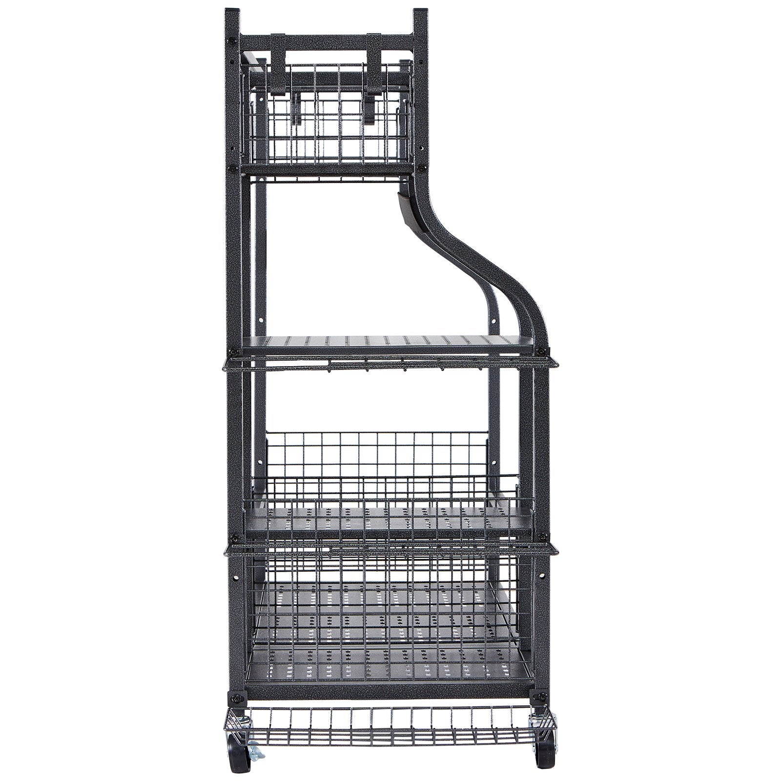 Golf Storage Garage Organizer Rolling Ball Cart 2-Bag Stand with Baskets & Hooks