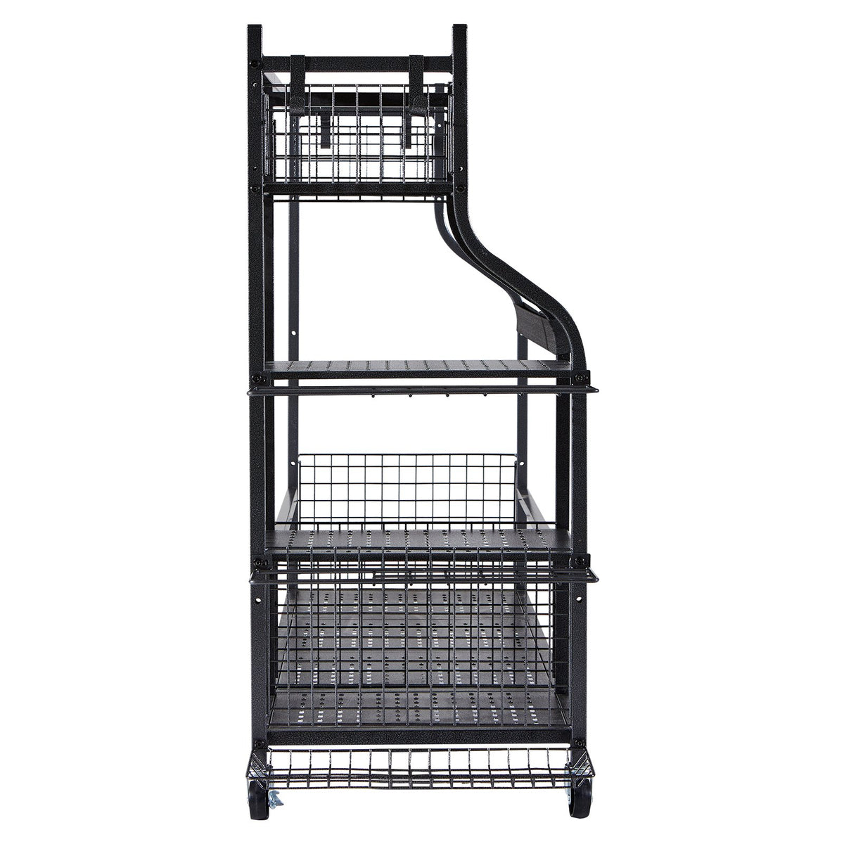 Golf Storage Garage Organizer Rolling Ball Cart 3-Bag Stand with Baskets & Hooks