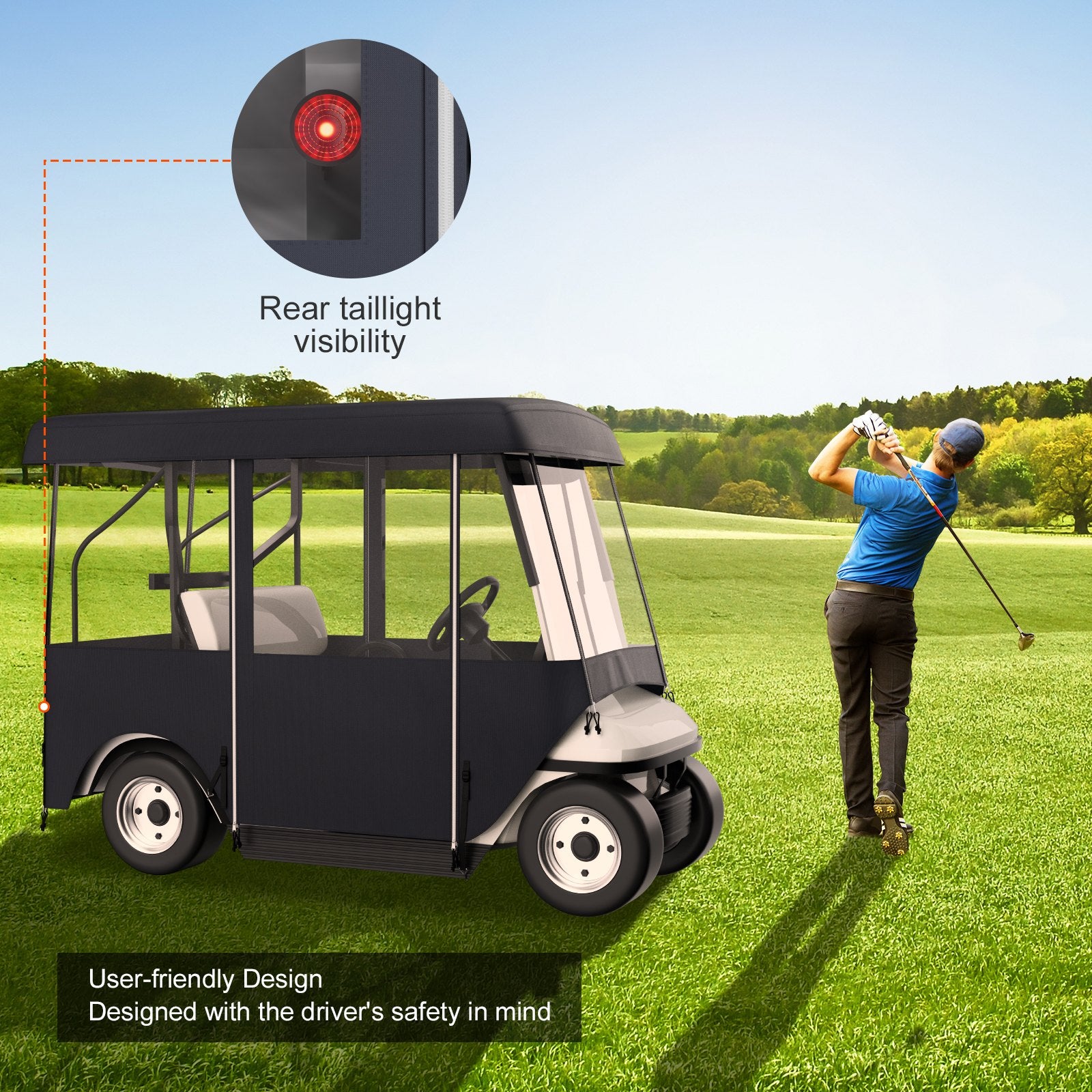 2+2 Passenger Golf Cart Enclosure Universal Sunproof Dustproof Polyester Cover