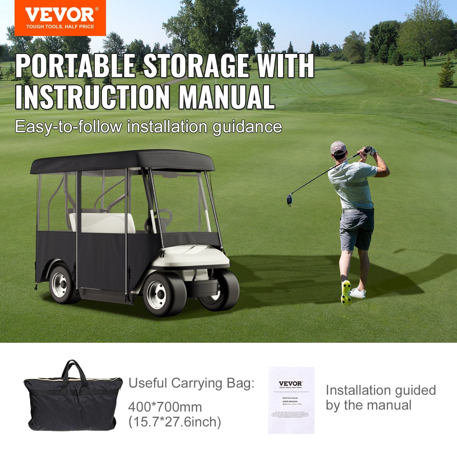 2+2 Passenger Golf Cart Enclosure Universal Sunproof Dustproof Polyester Cover