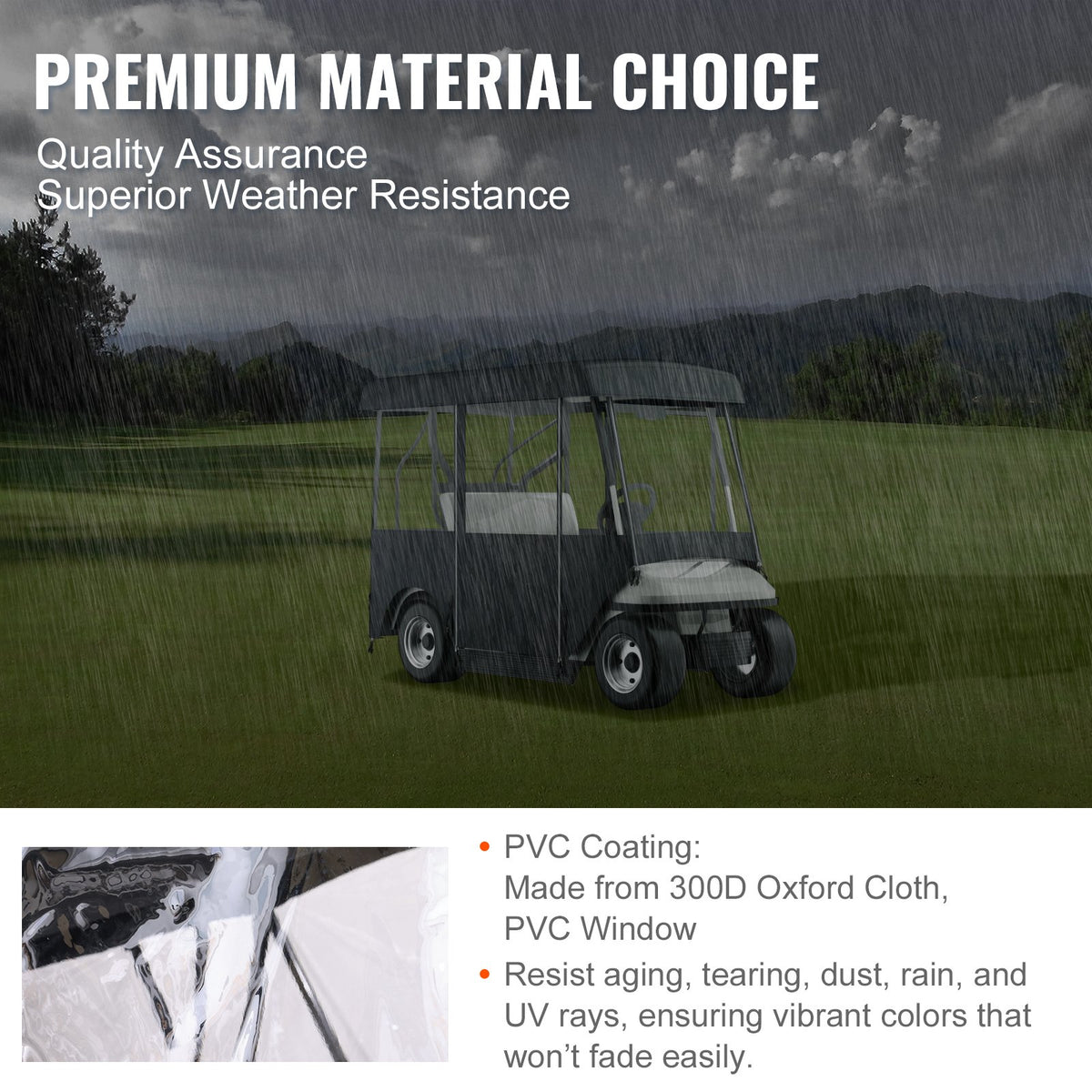 Golf Cart Enclosure 86in 4-Sided Deluxe 300D Waterproof Windows for EZGO Yamaha
