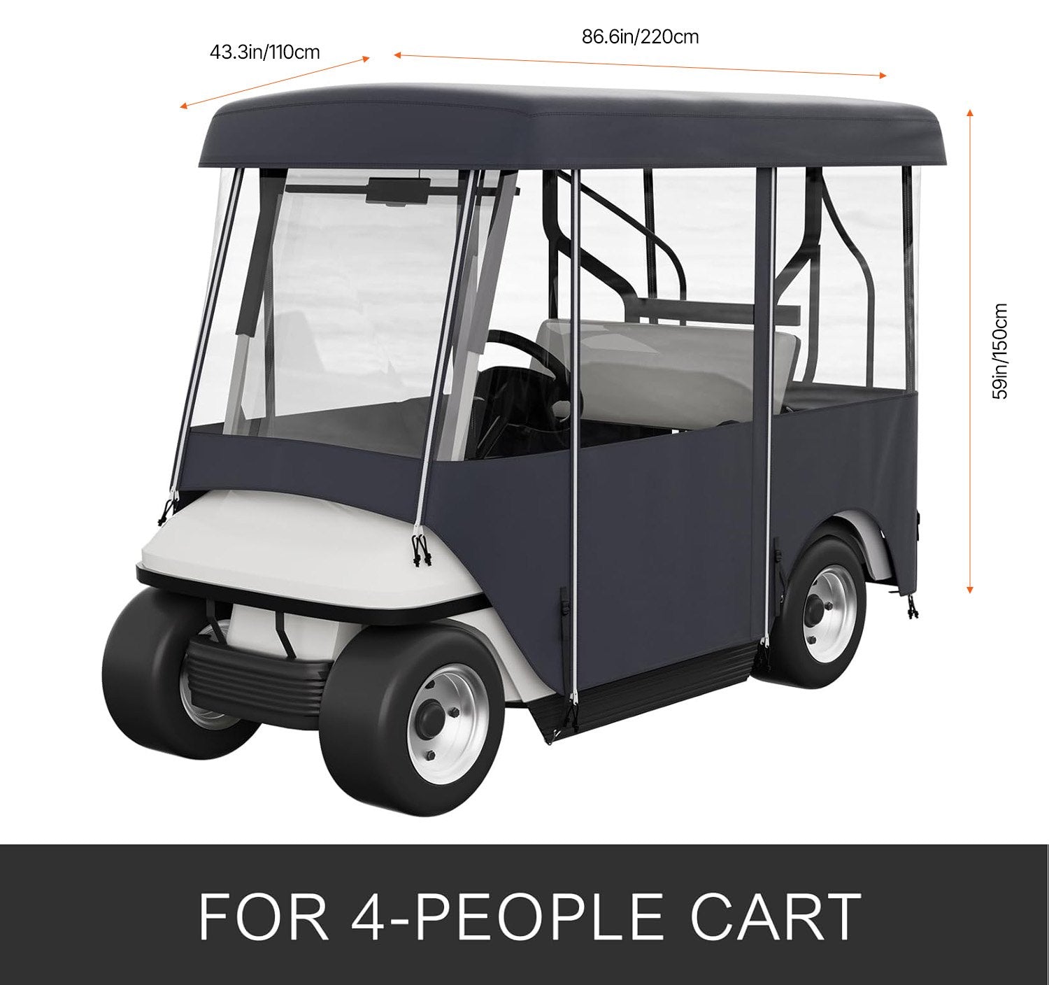 Golf Cart Enclosure 86in 4-Sided Deluxe 300D Waterproof Windows for EZGO Yamaha