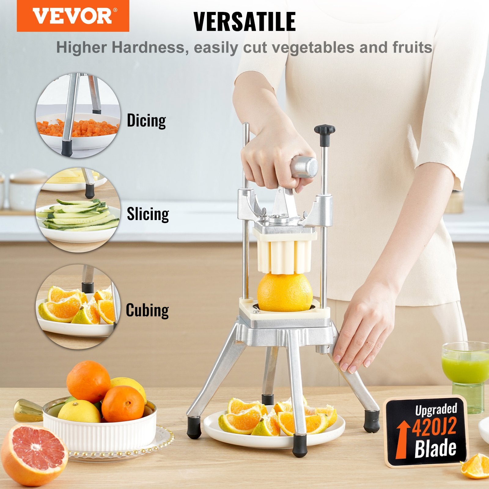 Potato Slicer Commercial Vegetable Fruit Cutter Chopper 4 Blades & Tray