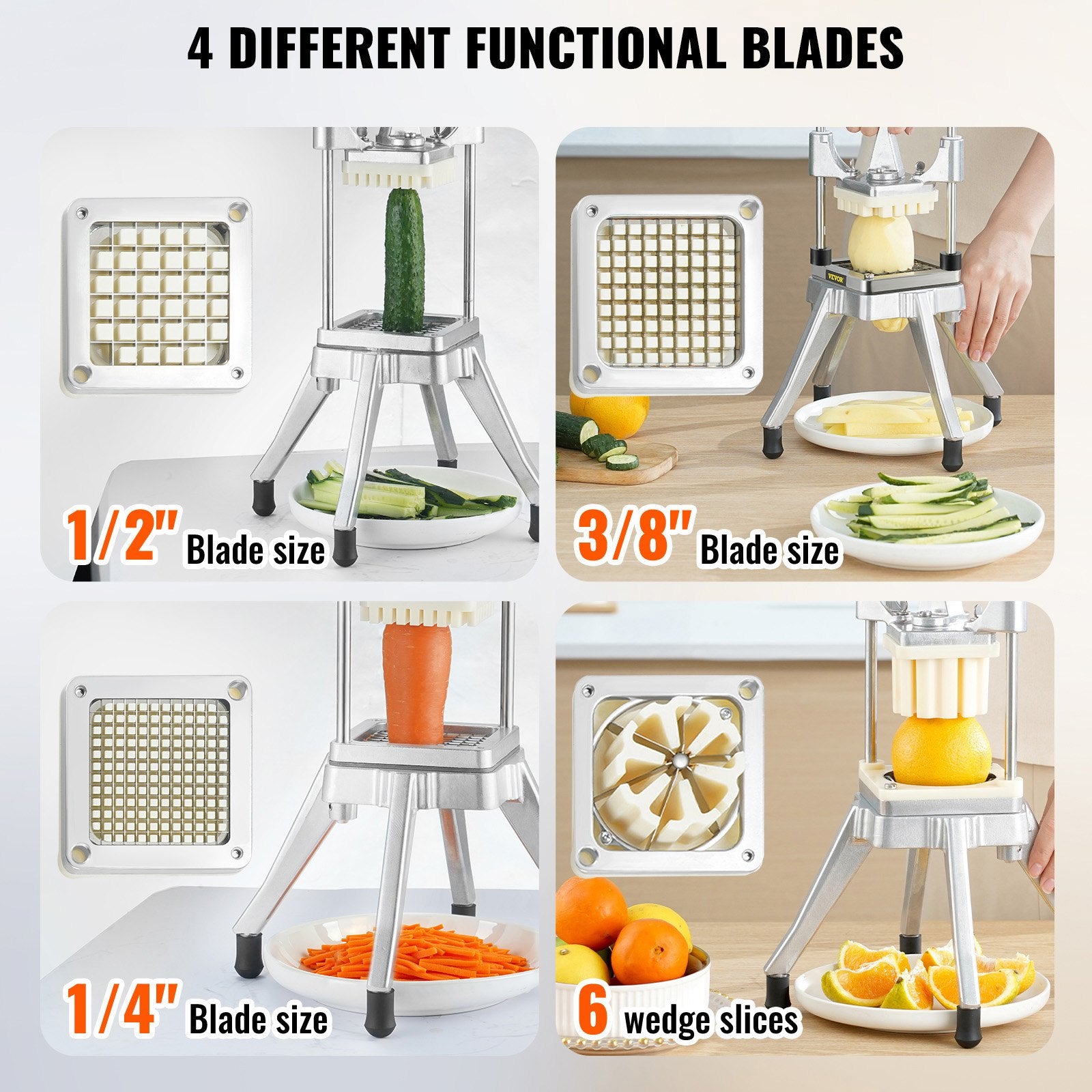 Potato Slicer Commercial Vegetable Fruit Cutter Chopper 4 Blades & Tray