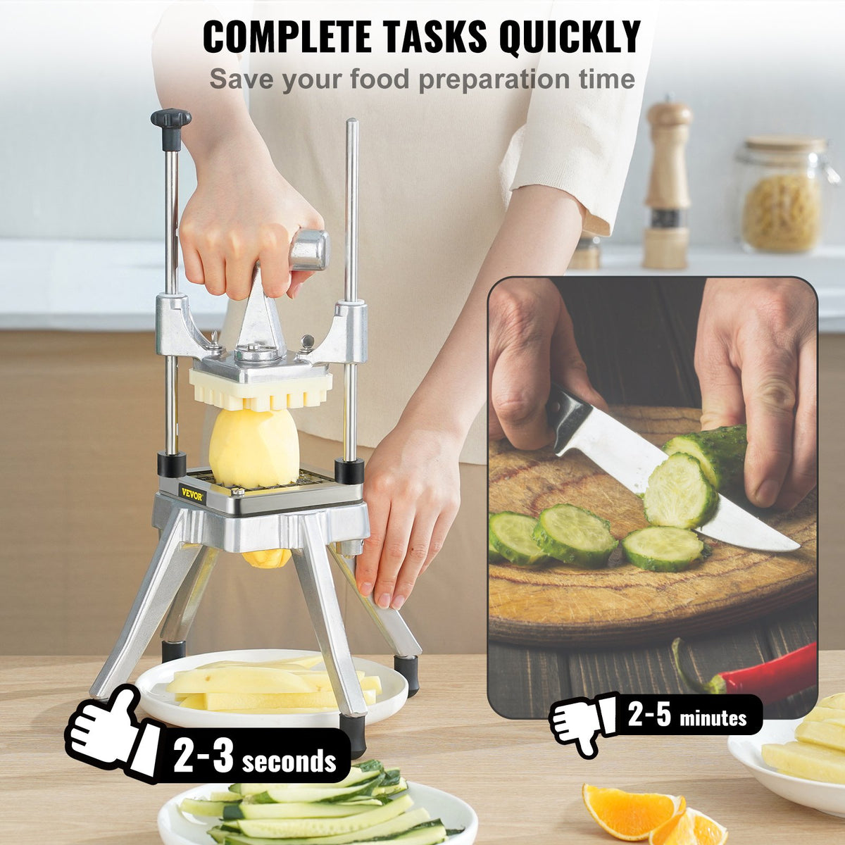 Potato Slicer Commercial Vegetable Fruit Cutter Chopper 4 Blades & Tray