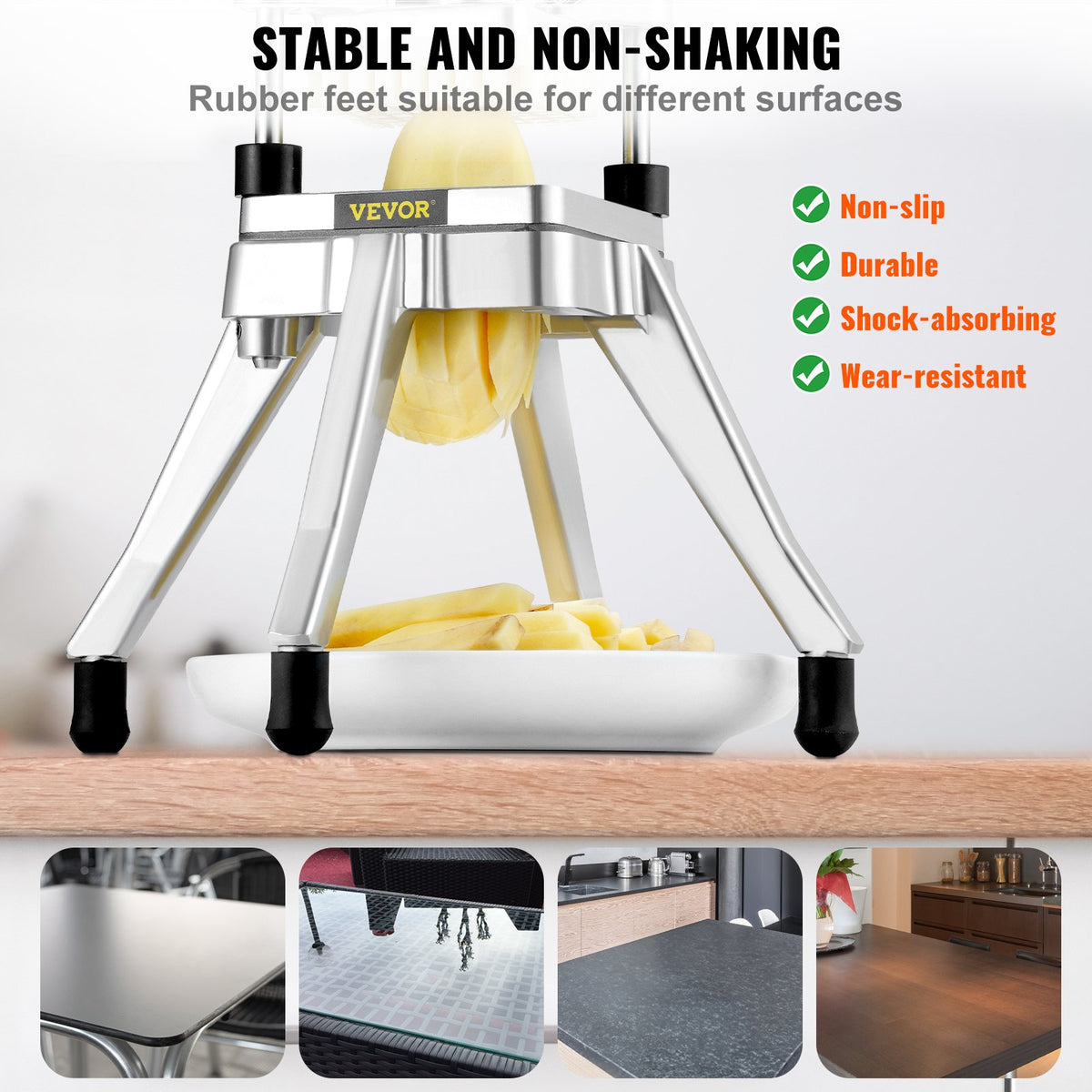 Potato Slicer Commercial Vegetable Fruit Cutter Chopper 4 Blades & Tray