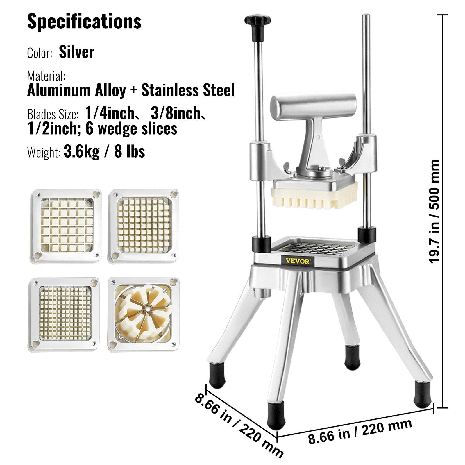 Potato Slicer Commercial Vegetable Fruit Cutter Chopper 4 Blades & Tray