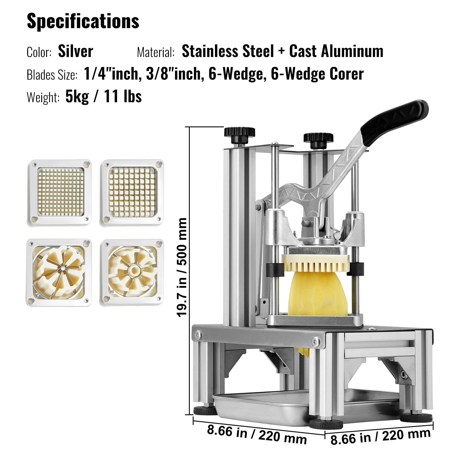 Commercial Vegetable Dicer Chopper 4 Blades French Fry Cutter for Kitchen Use