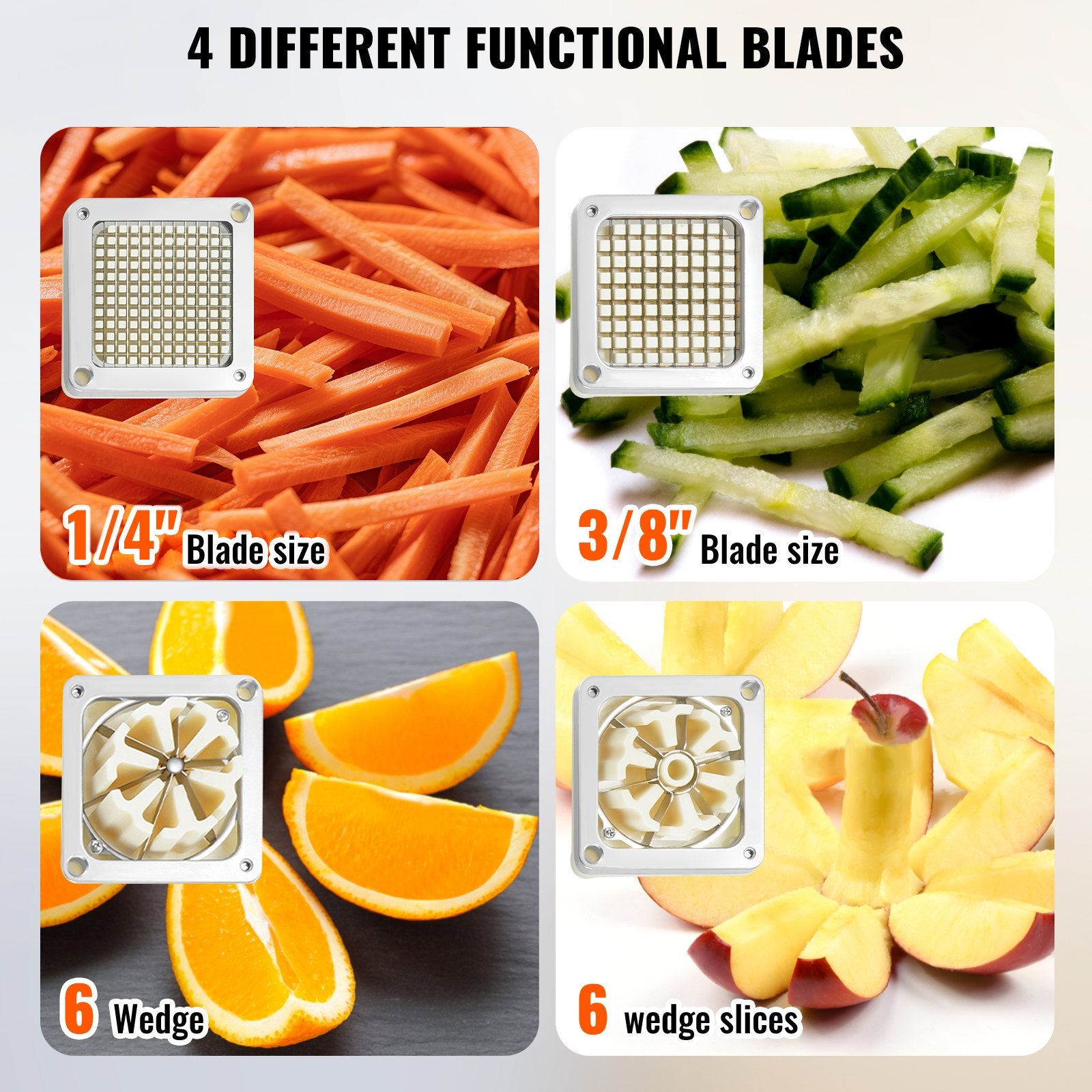 Commercial Vegetable Dicer French Fry Cutter with 4 Blades Wedge Slicer