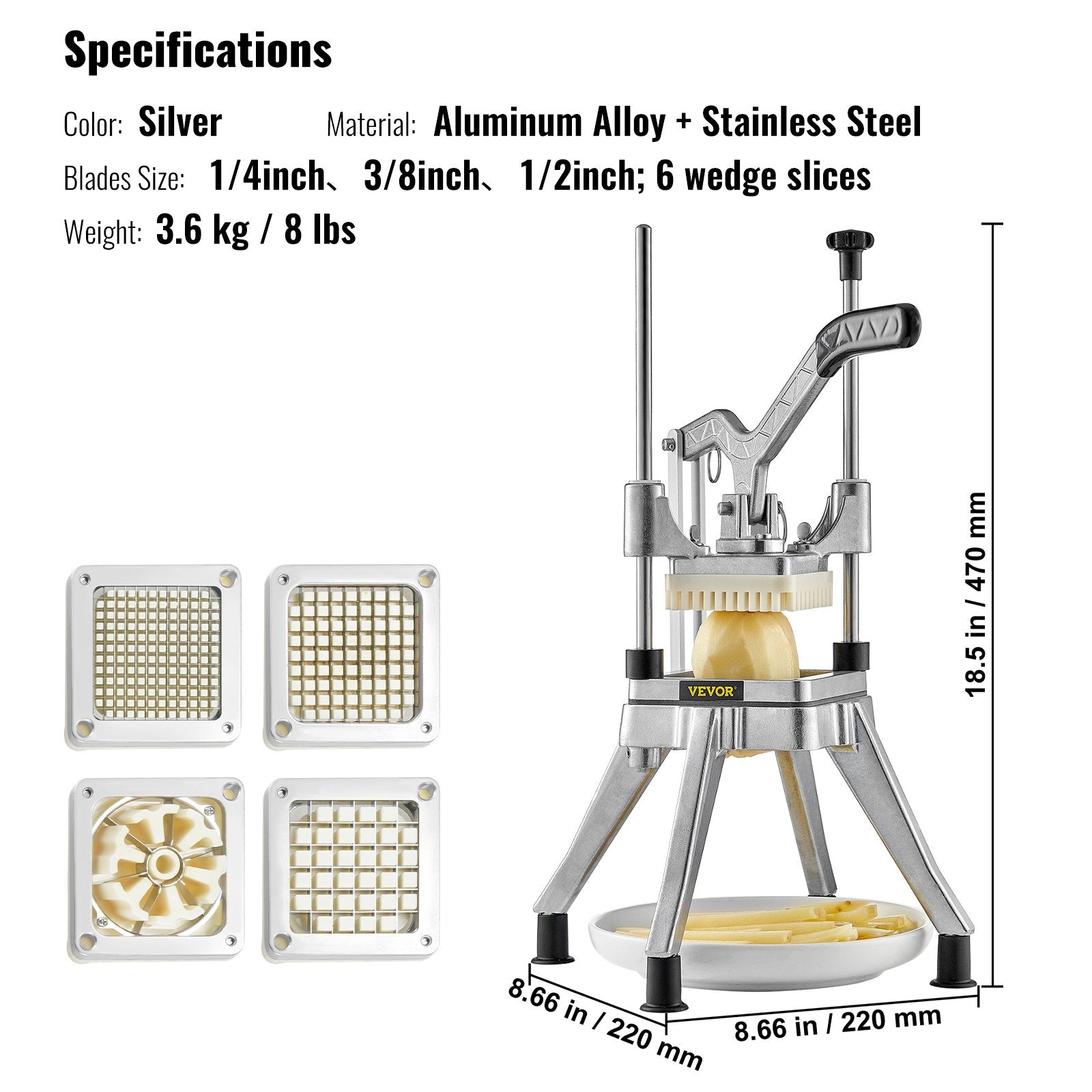 Commercial Chopper Vegetable Chopper with 4 Blades Fruits Dicer