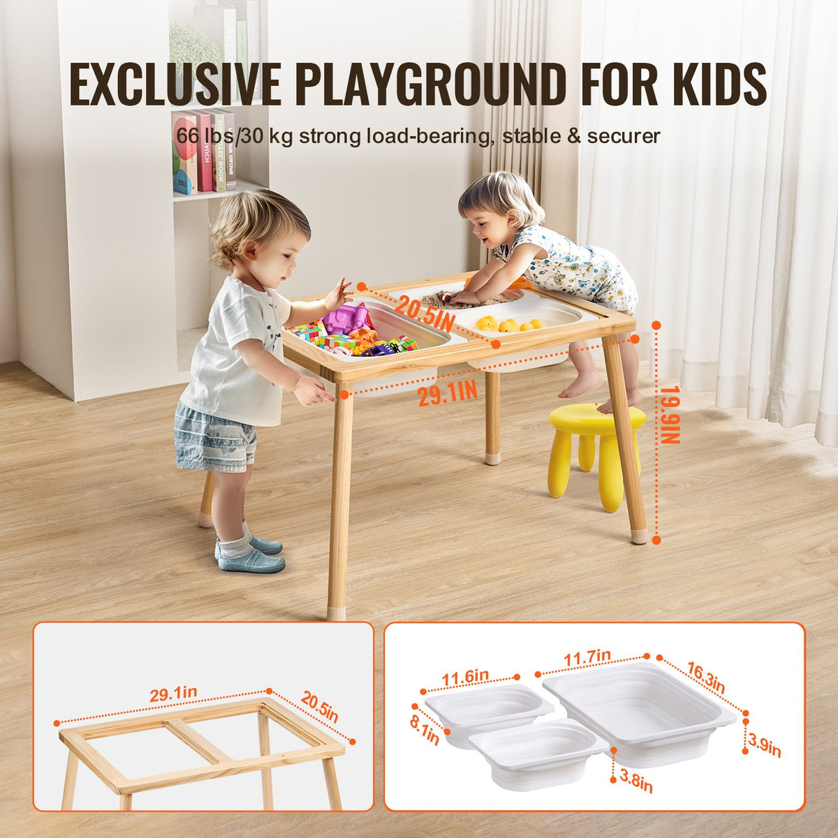 Wooden Sensory Table with Double-Sided Board and 3 Foldable Storage Bins