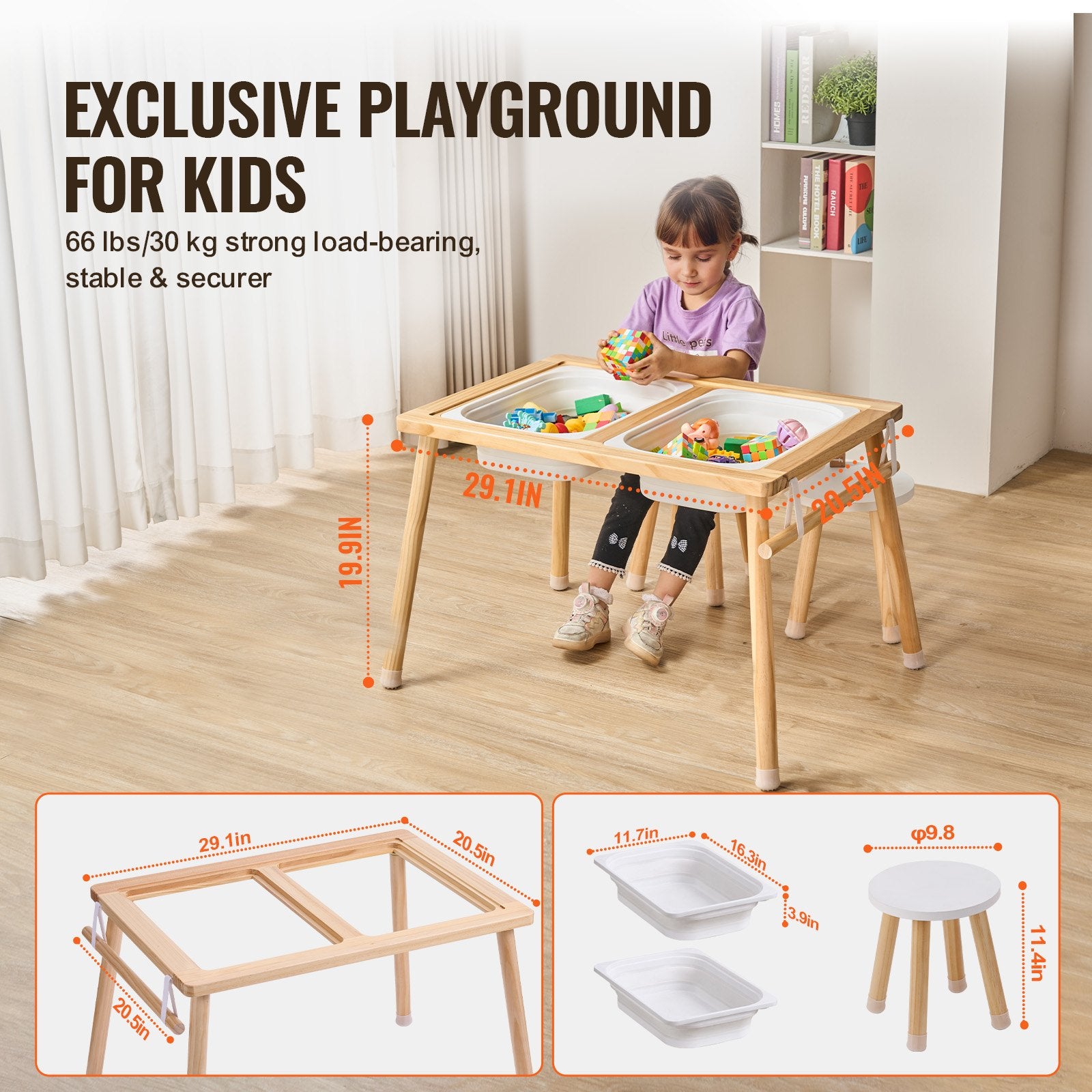Wooden Sensory Table and Chairs Set with Storage Bins and Paper Roll Holder