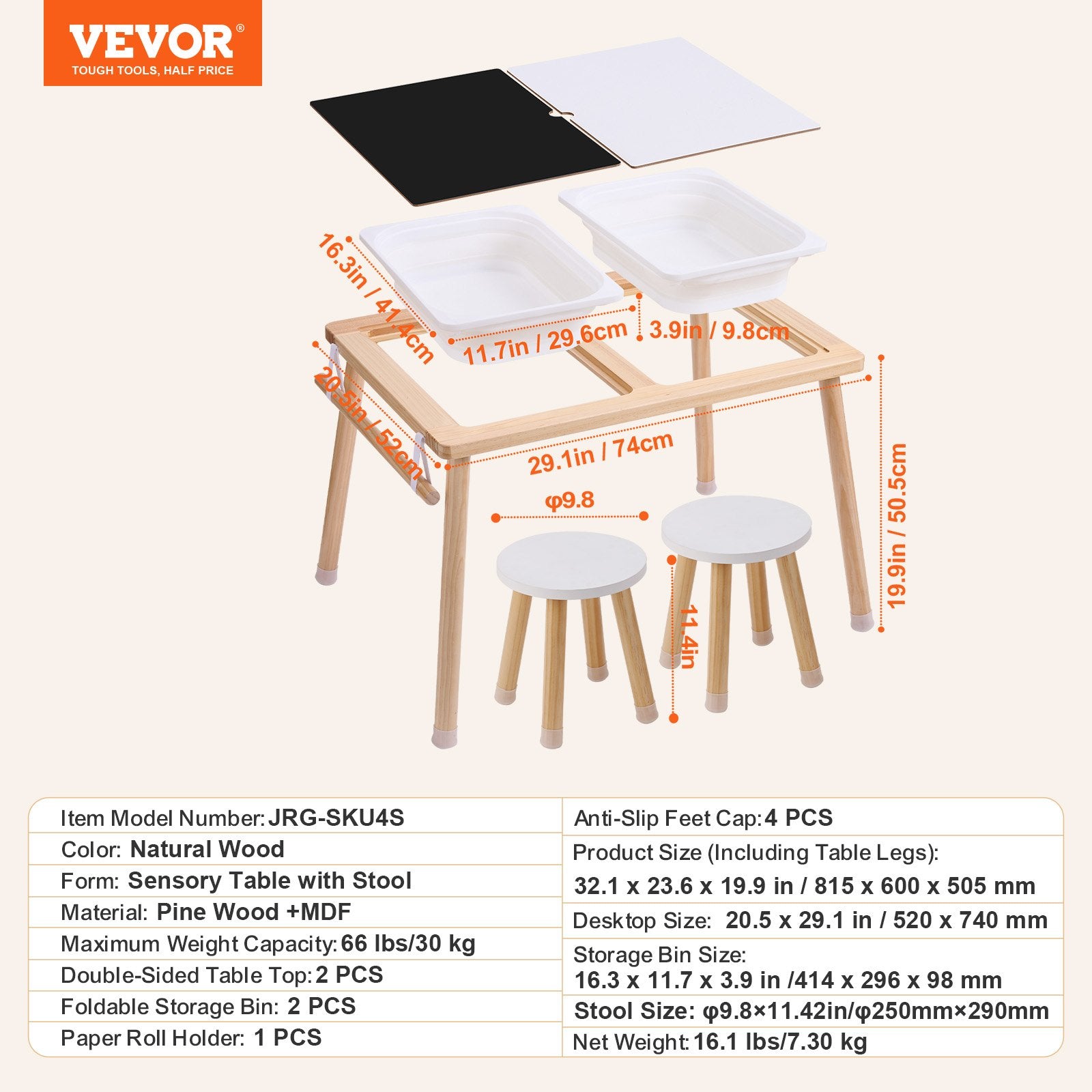 Wooden Sensory Table and Chairs Set with Storage Bins and Paper Roll Holder