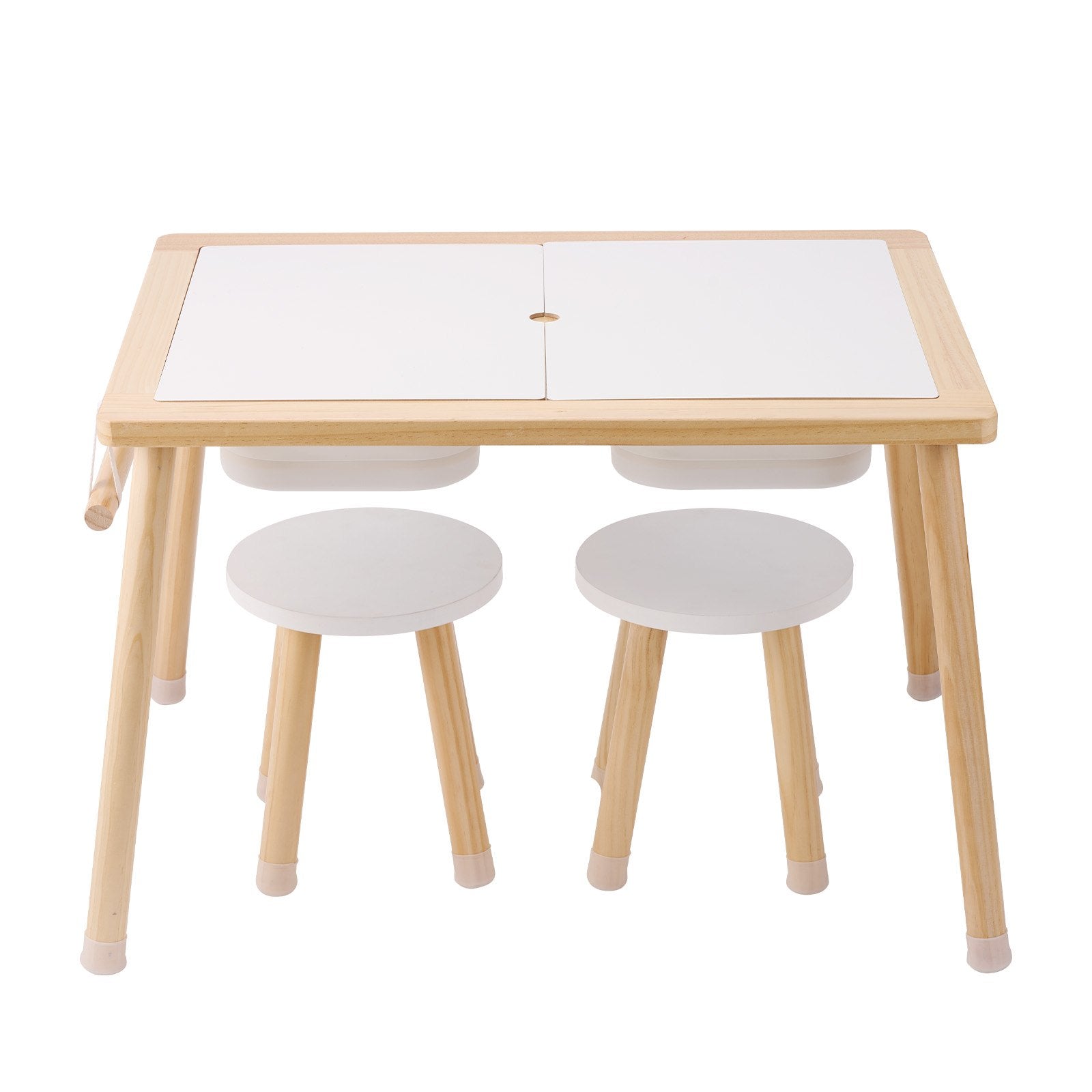 Wooden Sensory Table and Chairs Set with Storage Bins and Paper Roll Holder