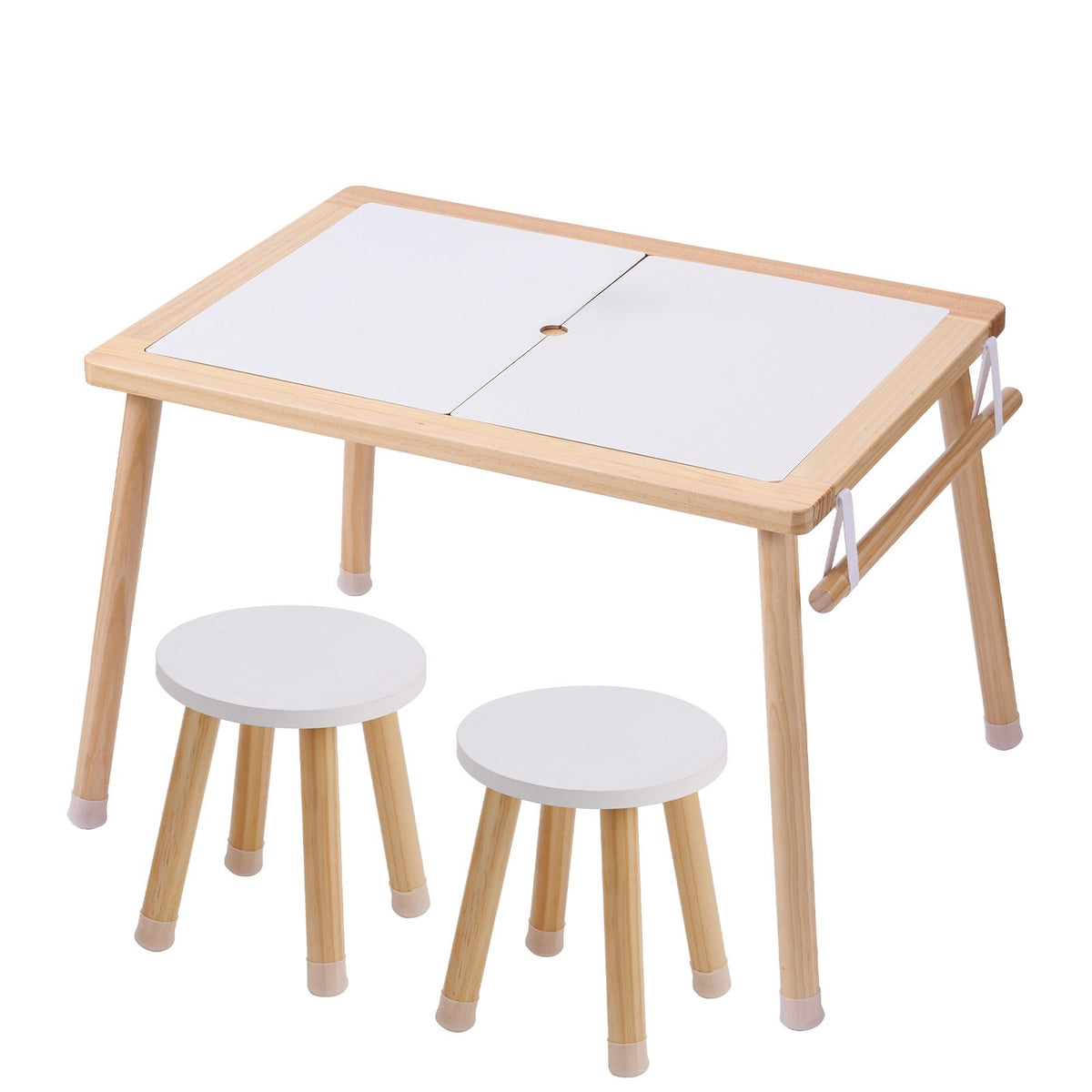 Wooden Sensory Table and Chairs Set with Storage Bins and Paper Roll Holder