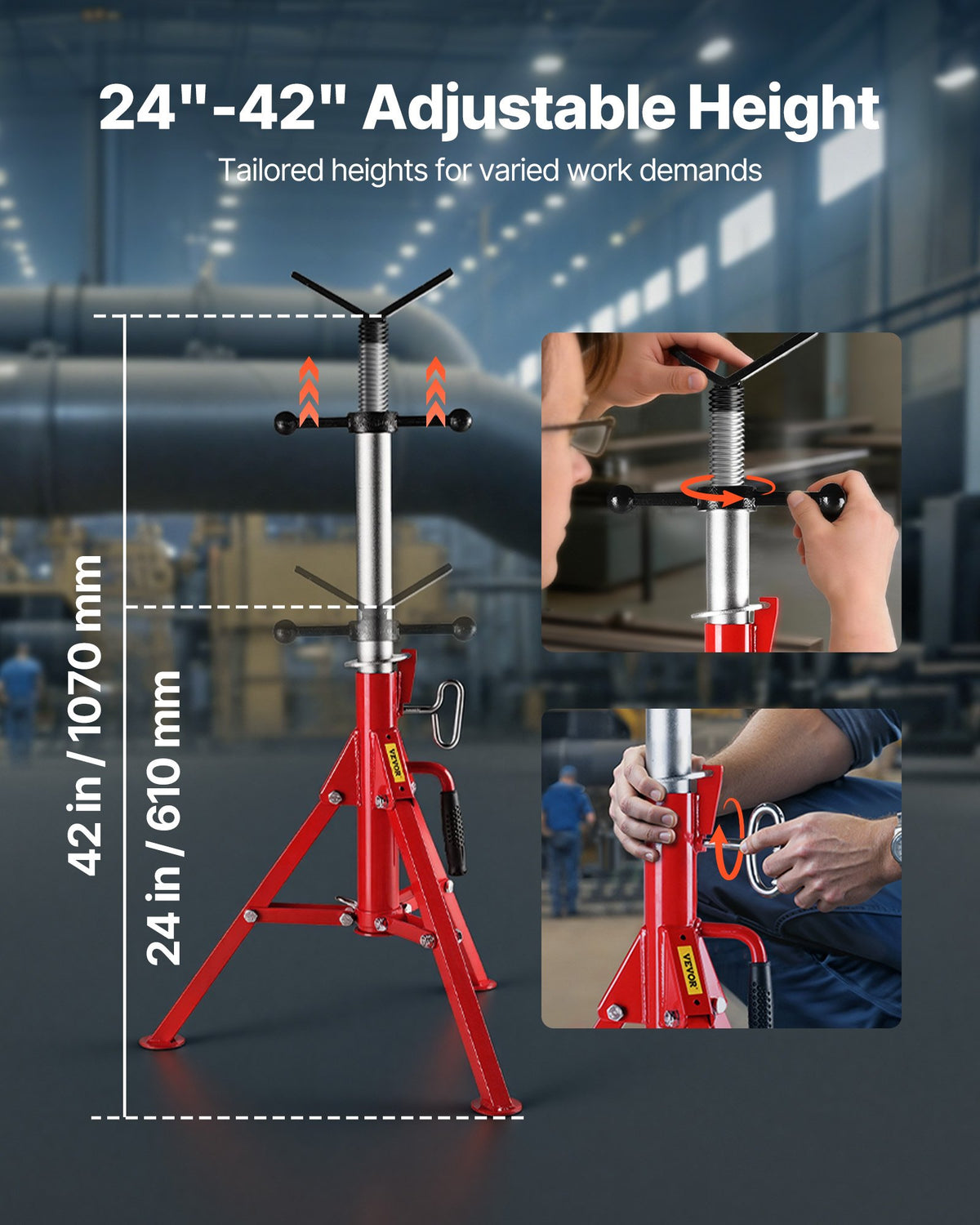 V Head Pipe Stand 0.32-30.48cm Adjustable Folding Pipe Jack 1134kg Load