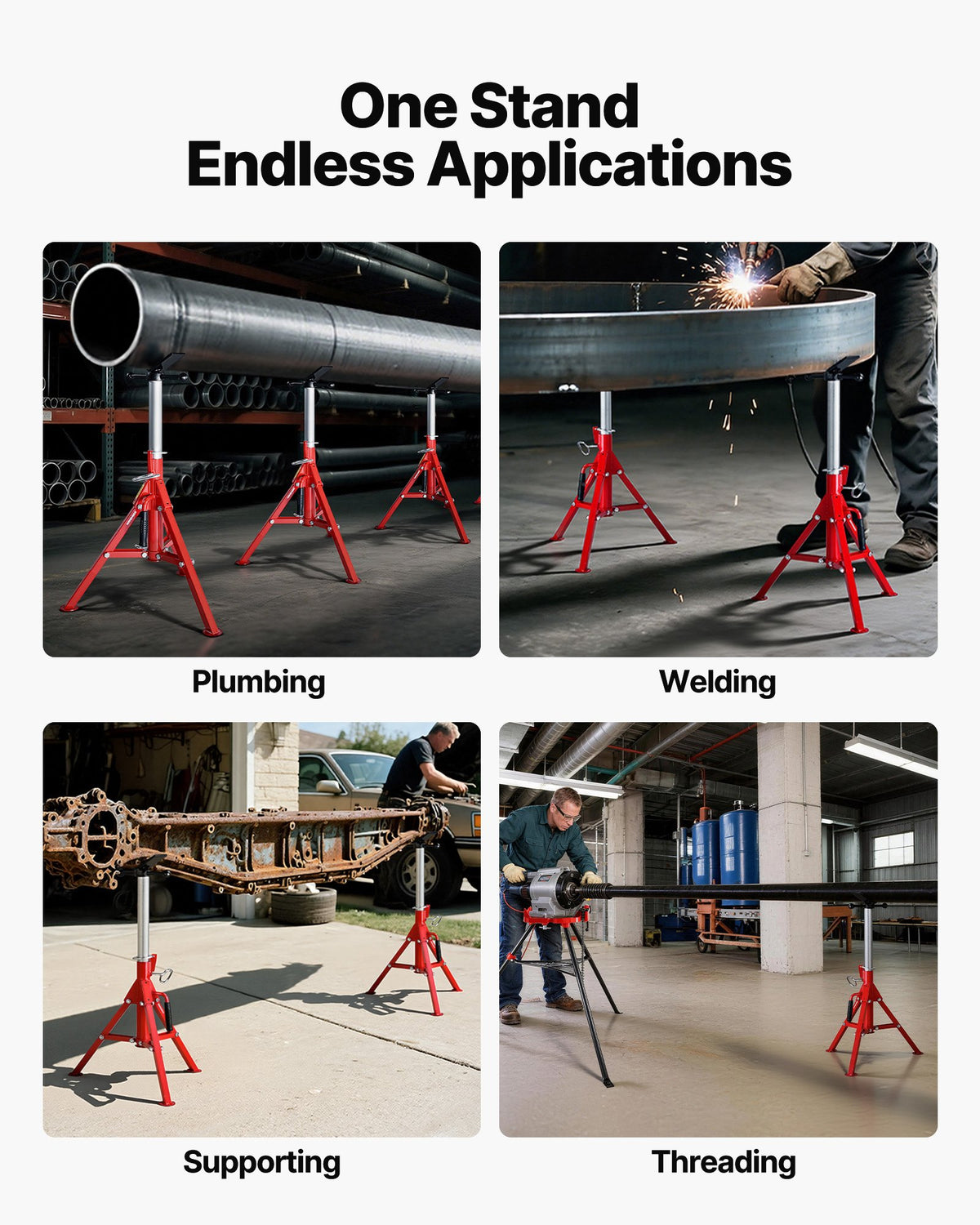 V Head Pipe Stand 0.32-30.48cm Adjustable Folding Pipe Jack 1134kg Load