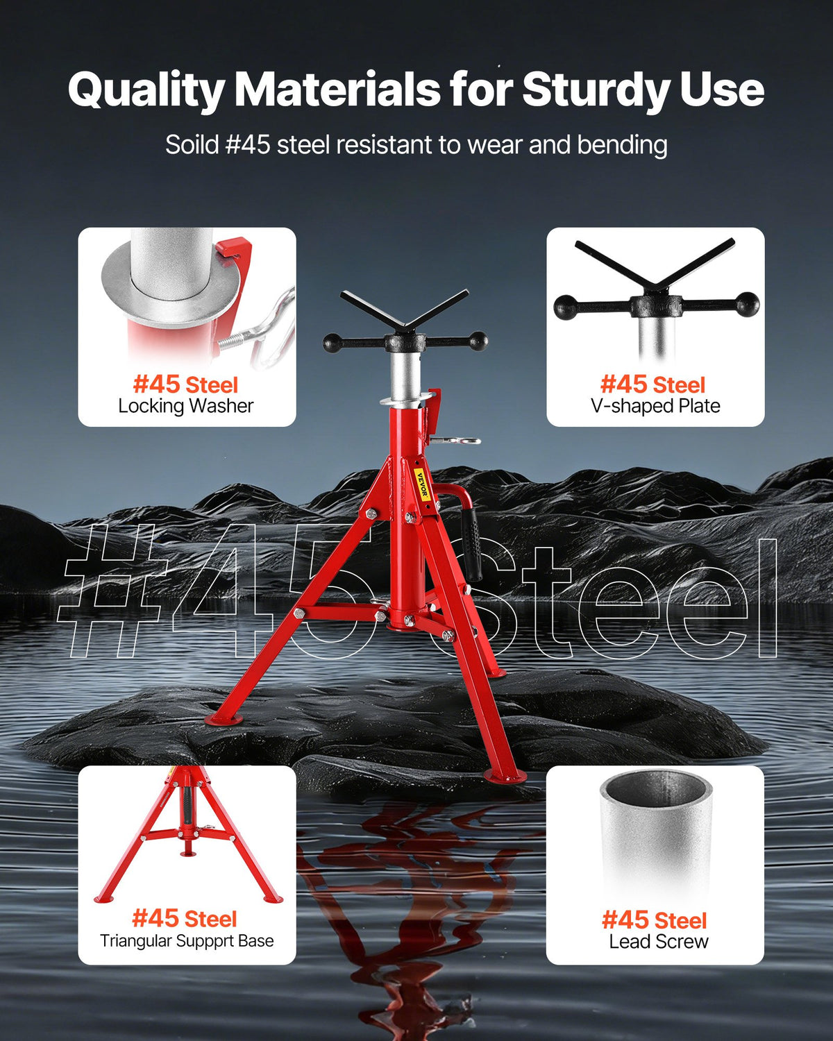 V Head Pipe Stand 0.32-30.48cm Adjustable Folding Pipe Jack 1134kg Load