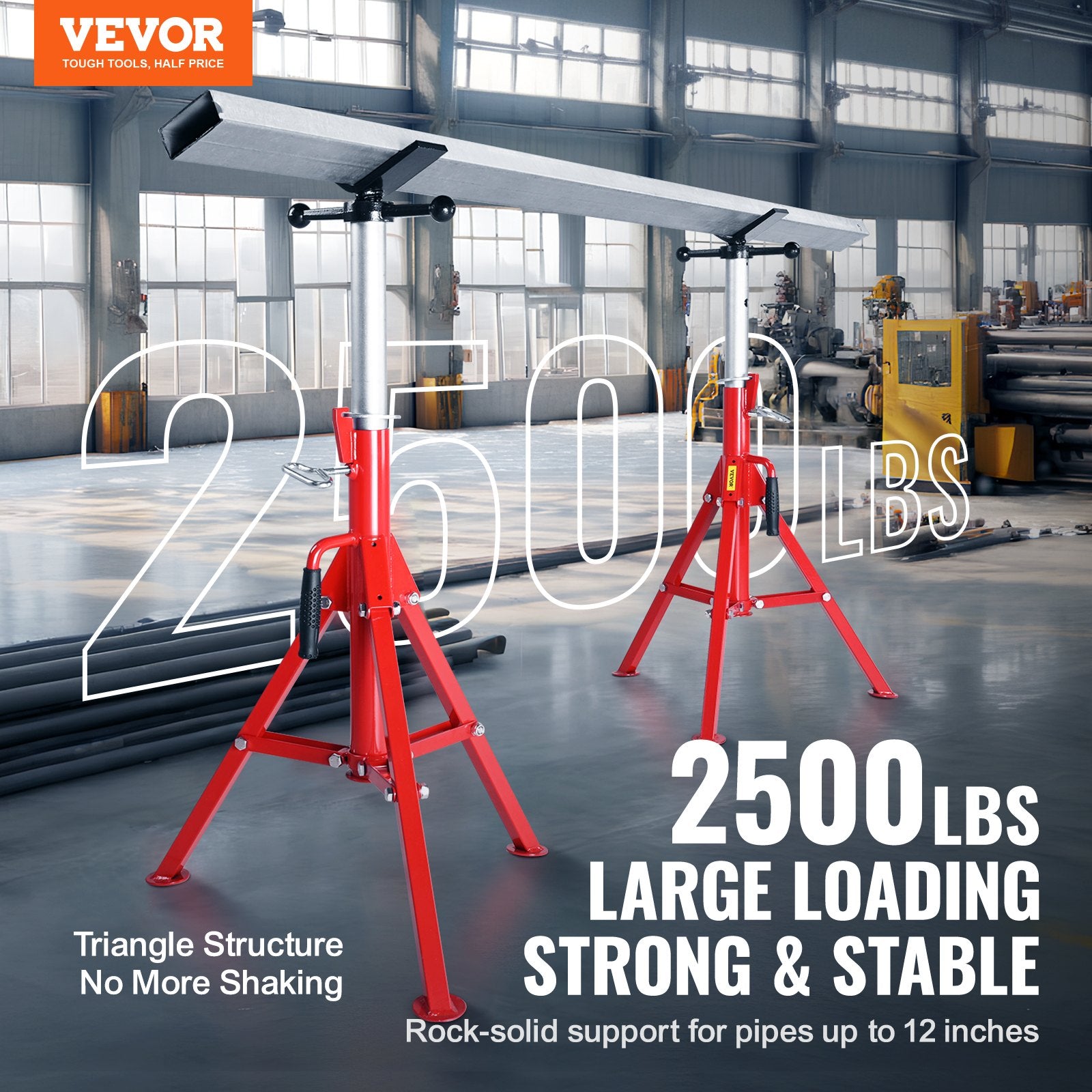 Pipe Stand V Head Adjustable 28-52 Inch 2500LB Folding Portable Steel Jack