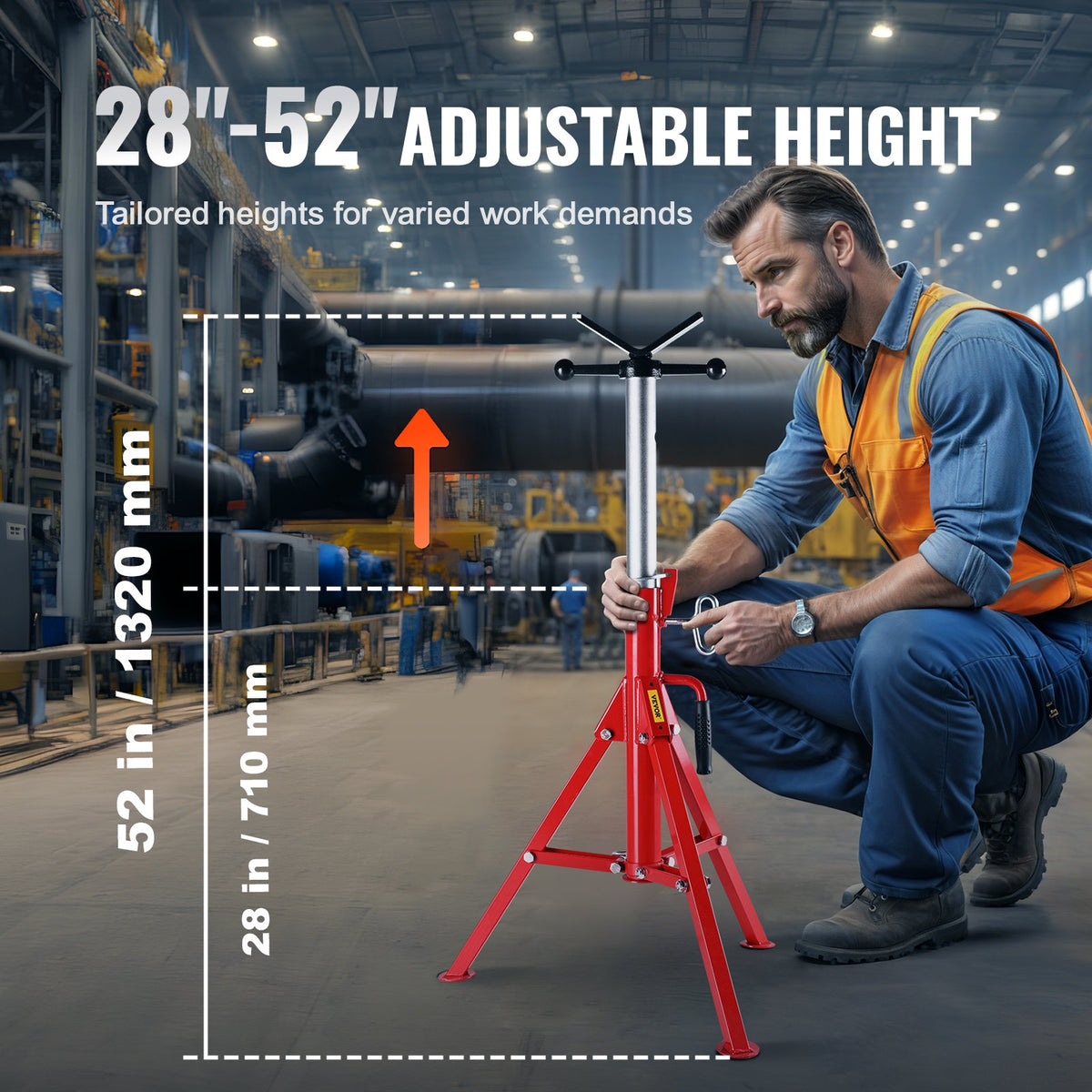 Pipe Stand V Head Adjustable 28-52 Inch 2500LB Folding Portable Steel Jack