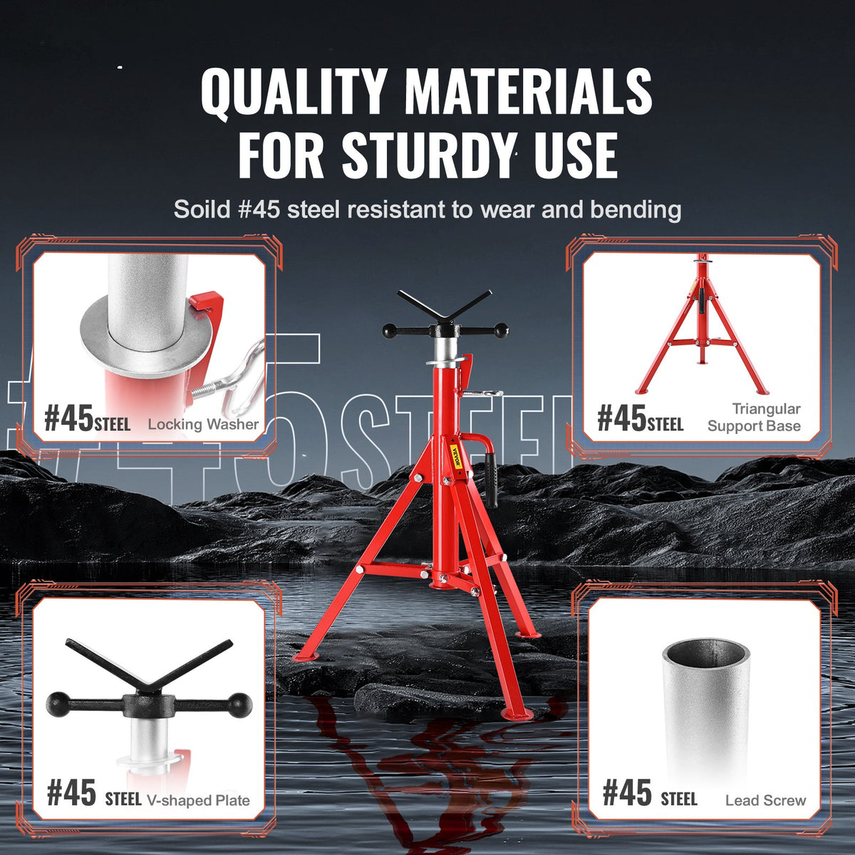 Pipe Stand V Head Adjustable 28-52 Inch 2500LB Folding Portable Steel Jack